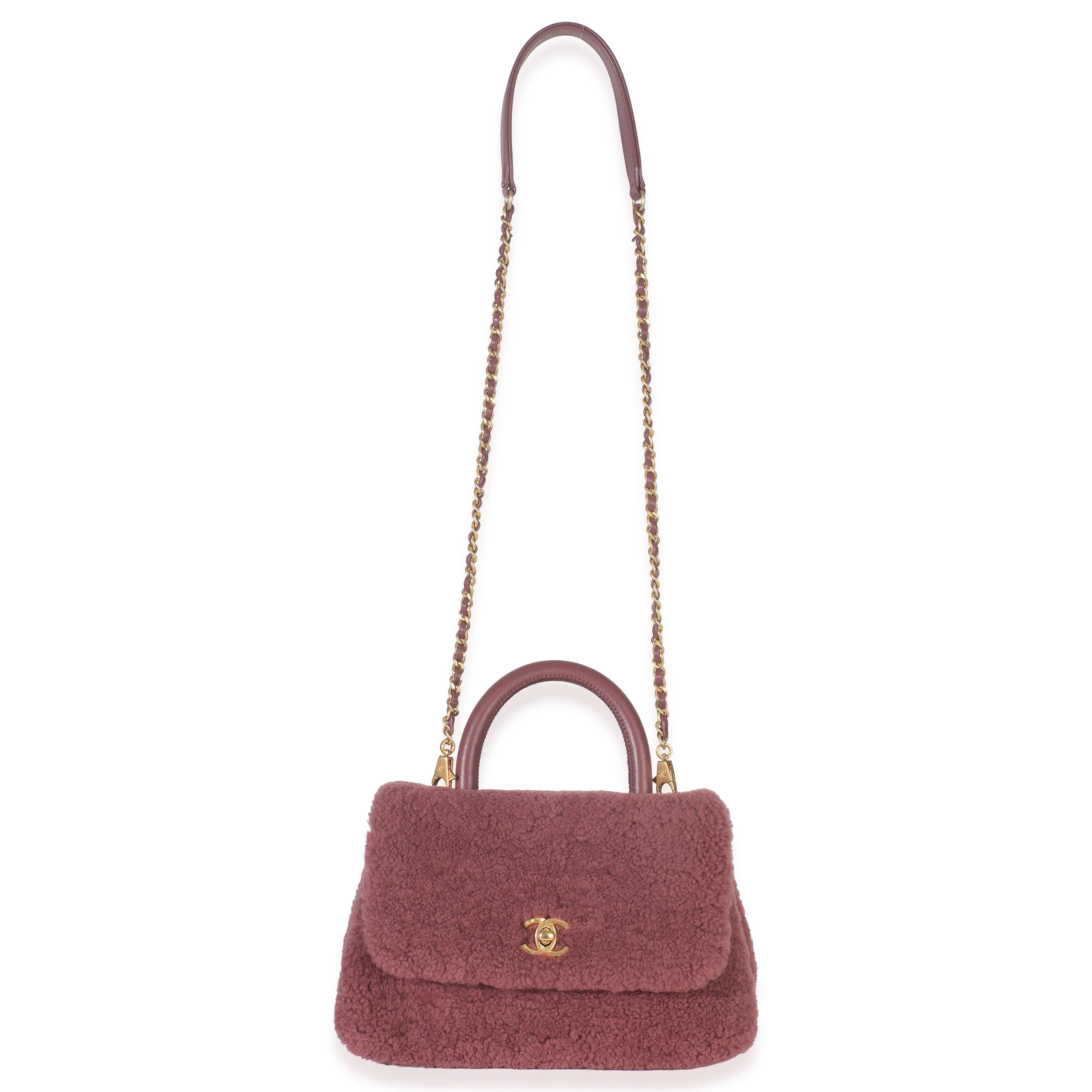 Pink Shearling Small Coco Top Handle Bag - Image 7