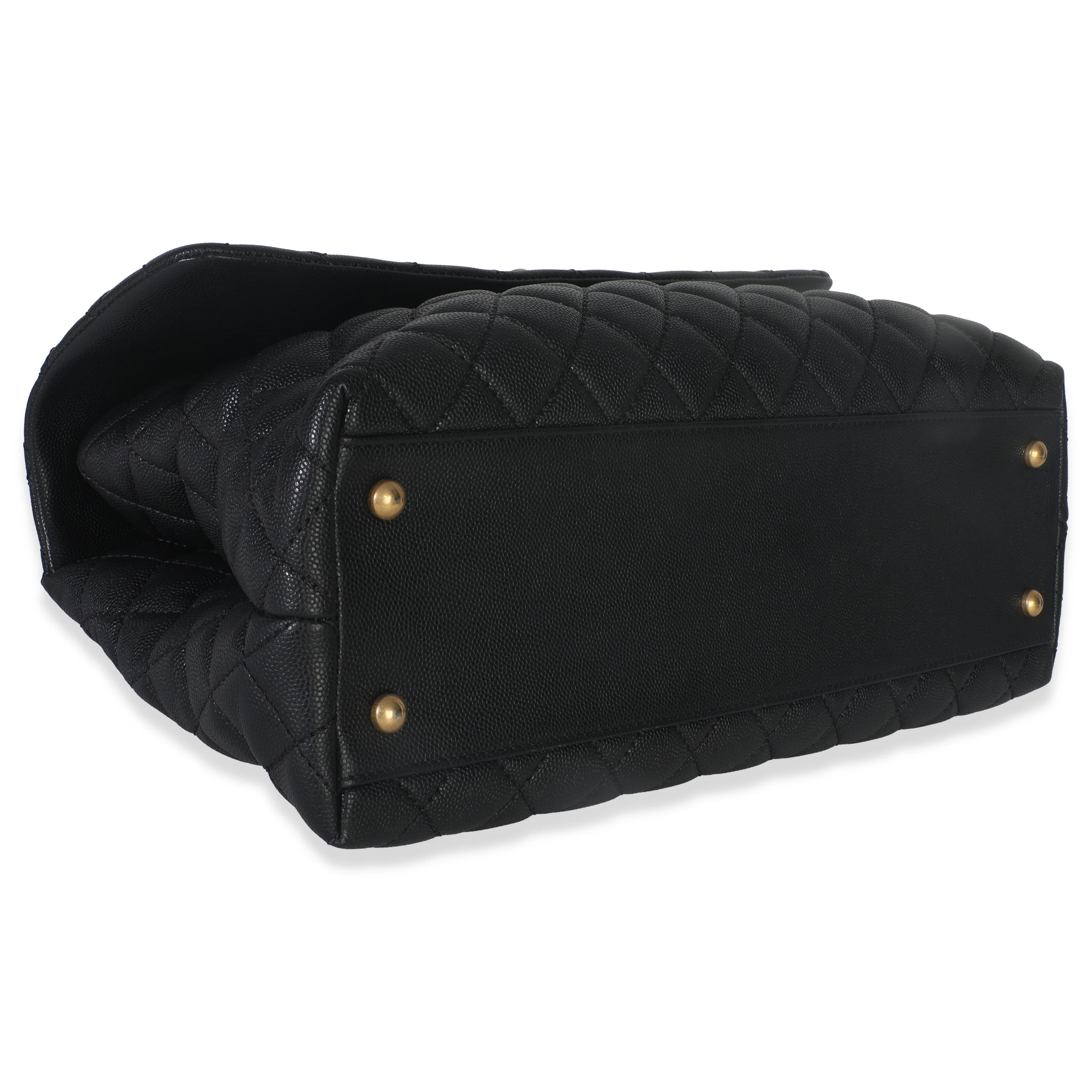 Black Quilted Caviar Medium Top Handle Bag - Image 6
