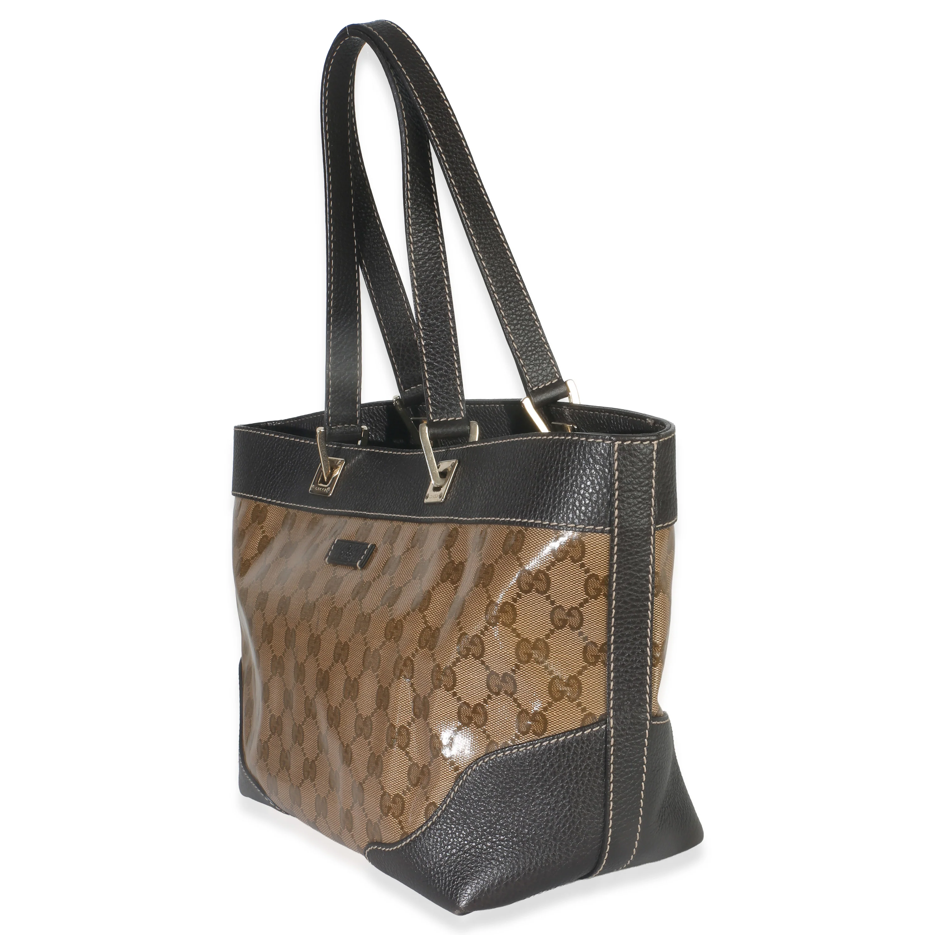Brown Leather GG Crystal Web Tote - Image 2