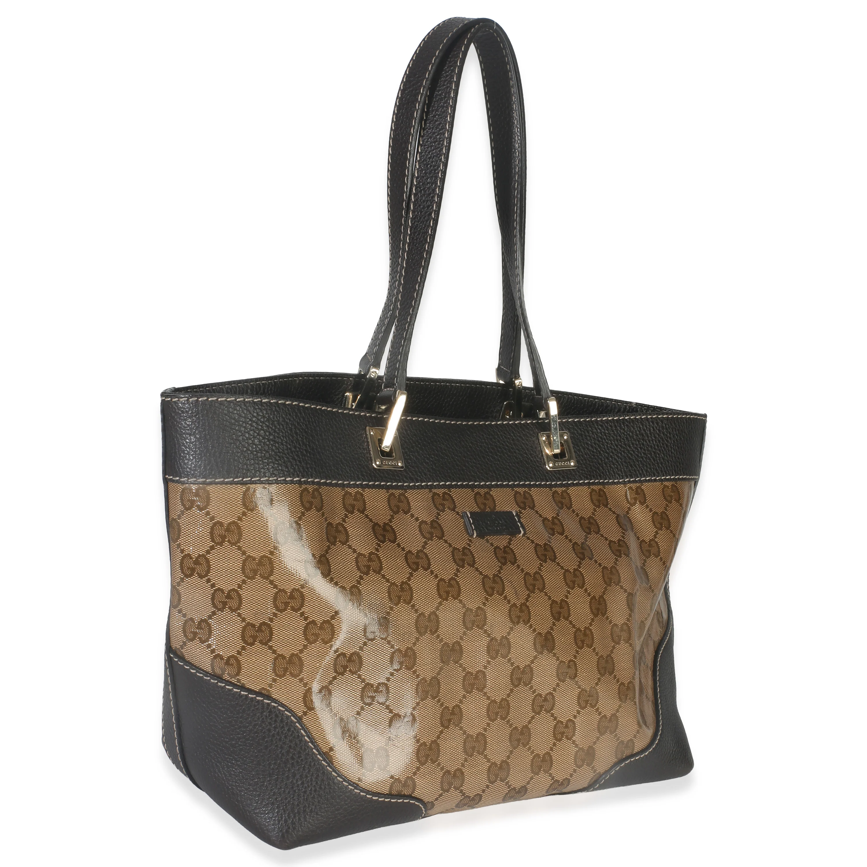 Brown Leather GG Crystal Web Tote - Image 3