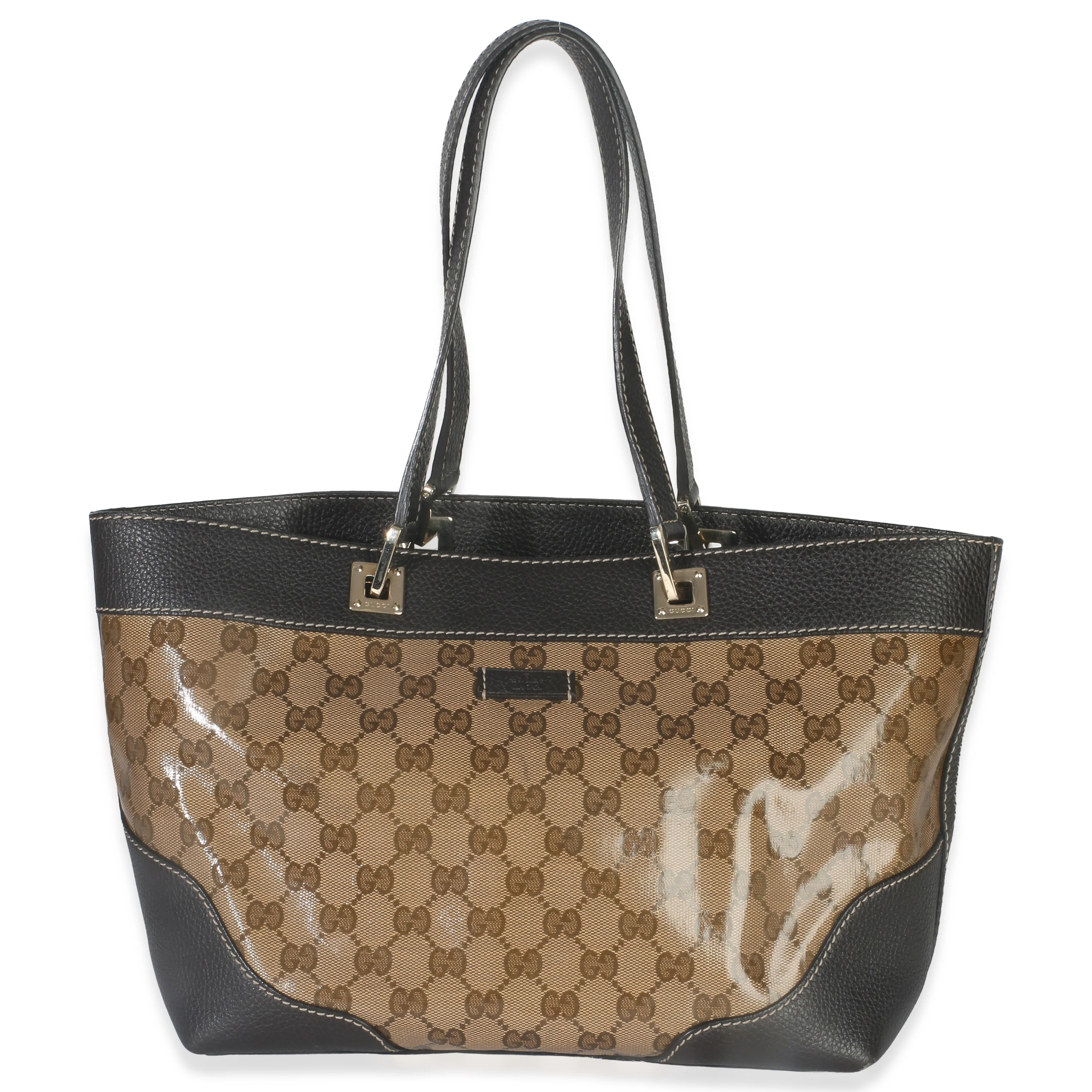 Brown Leather GG Crystal Web Tote - Image 4