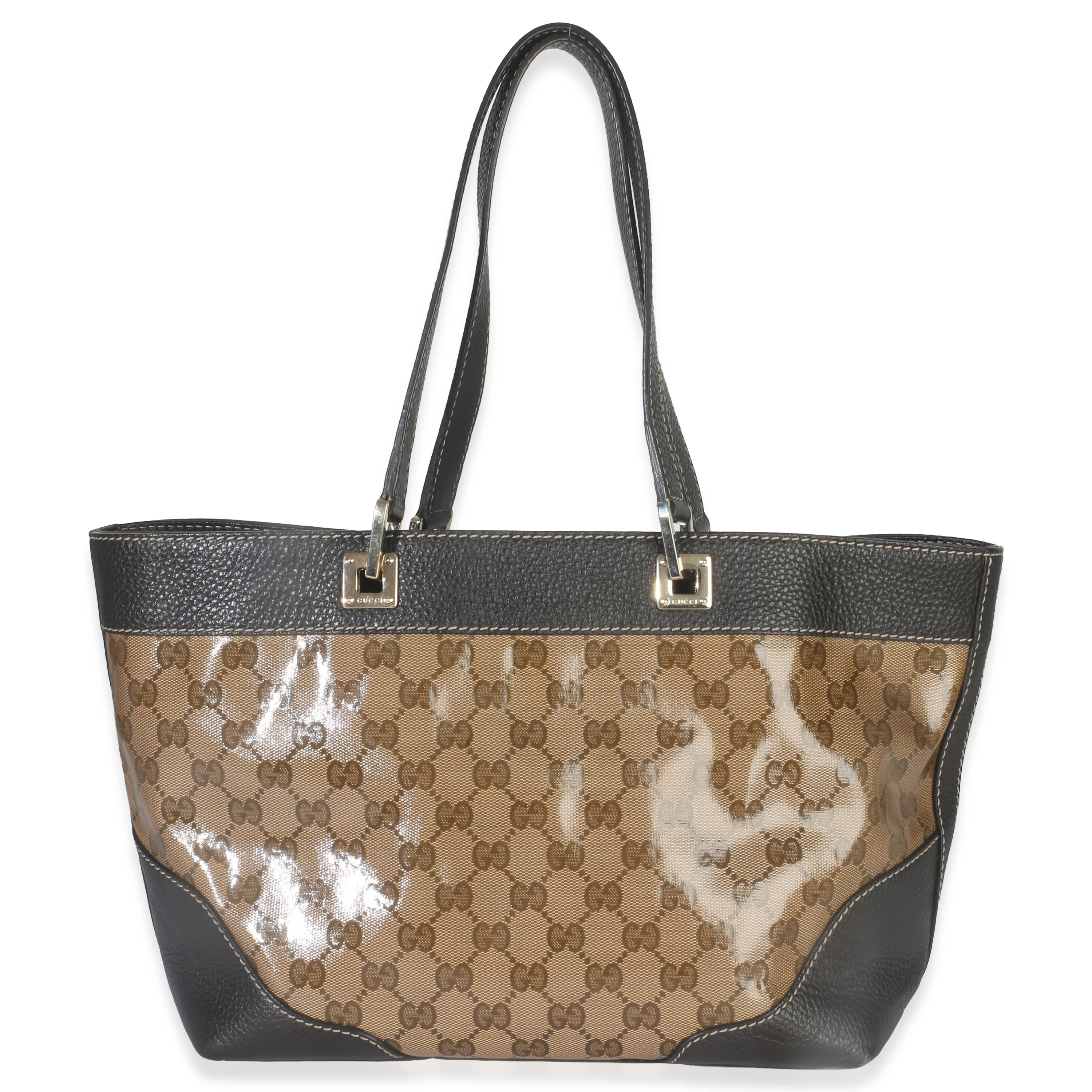 Brown Leather GG Crystal Web Tote - Image 5