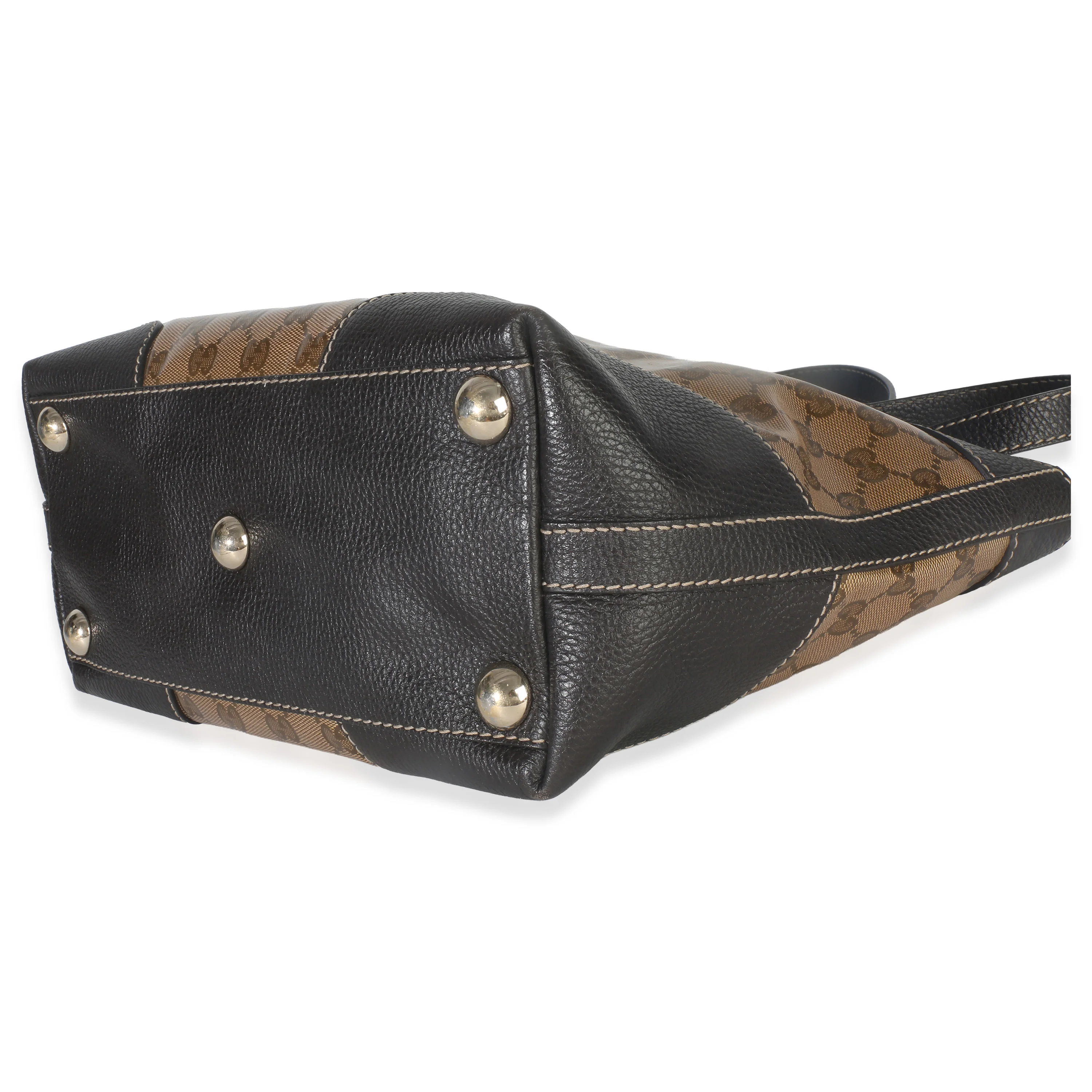 Brown Leather GG Crystal Web Tote - Image 6