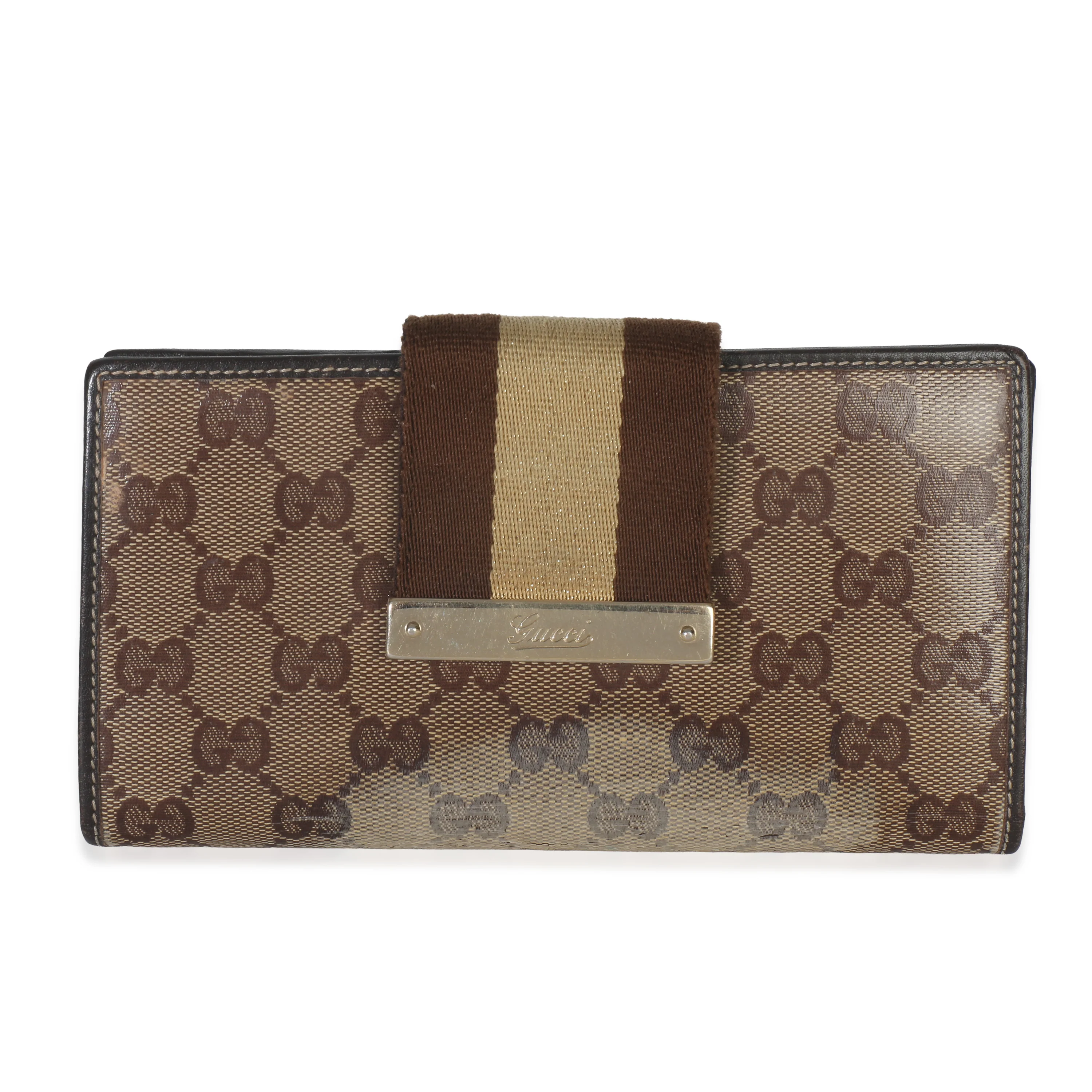 Beige Ebony GG Crystal Web Continental Long Wallet