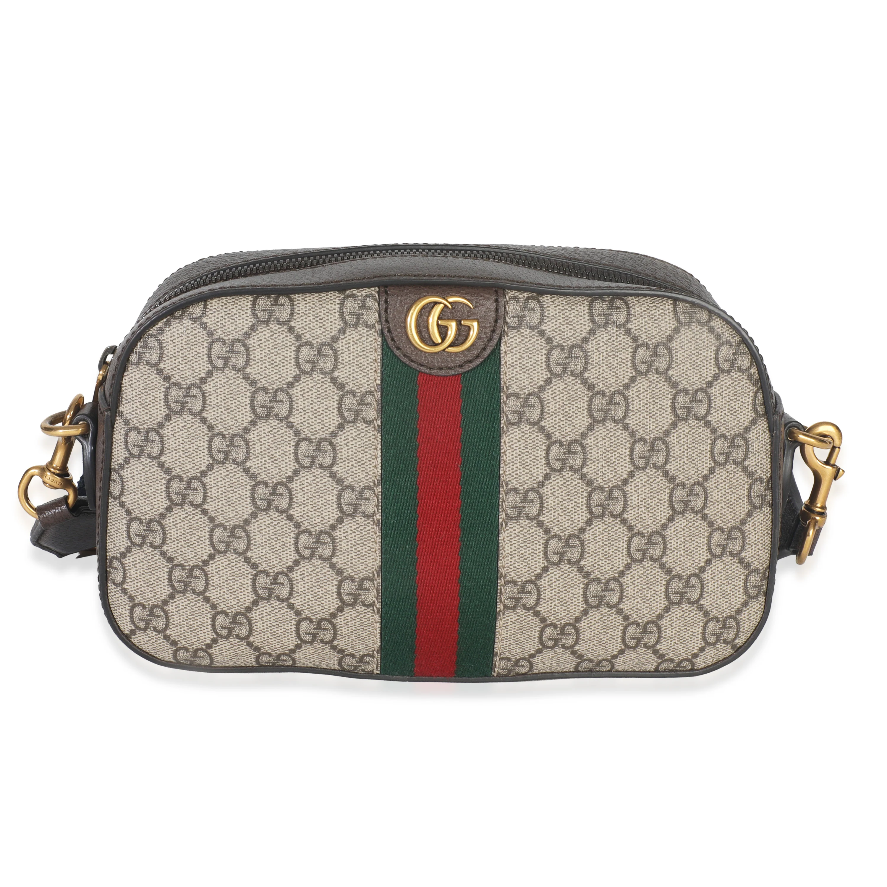 Beige GG Supreme Canvas Dollar Calfskin Web Ophidia Small Crossbody