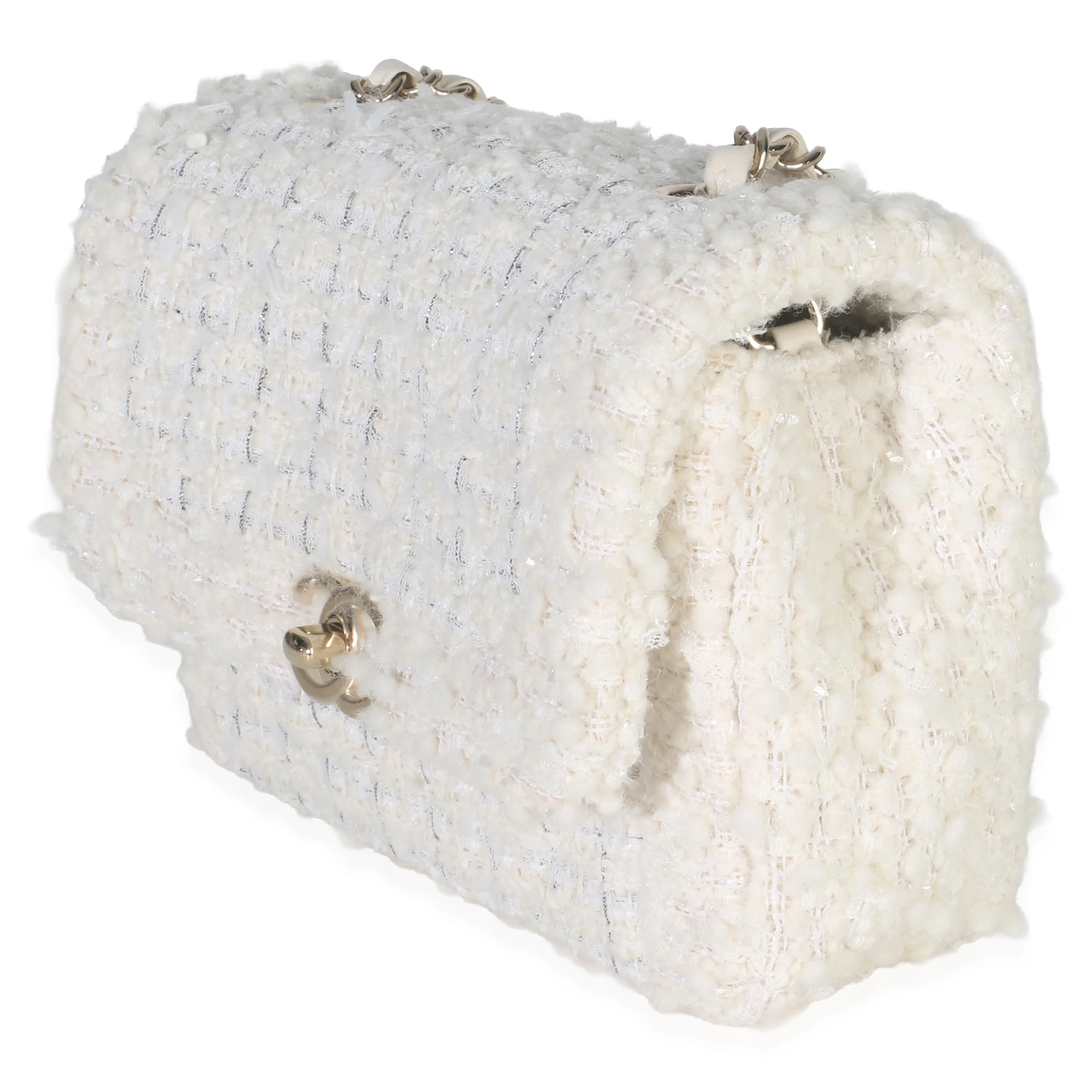 White Quilted Tweed Small Flap Bag - Image 2