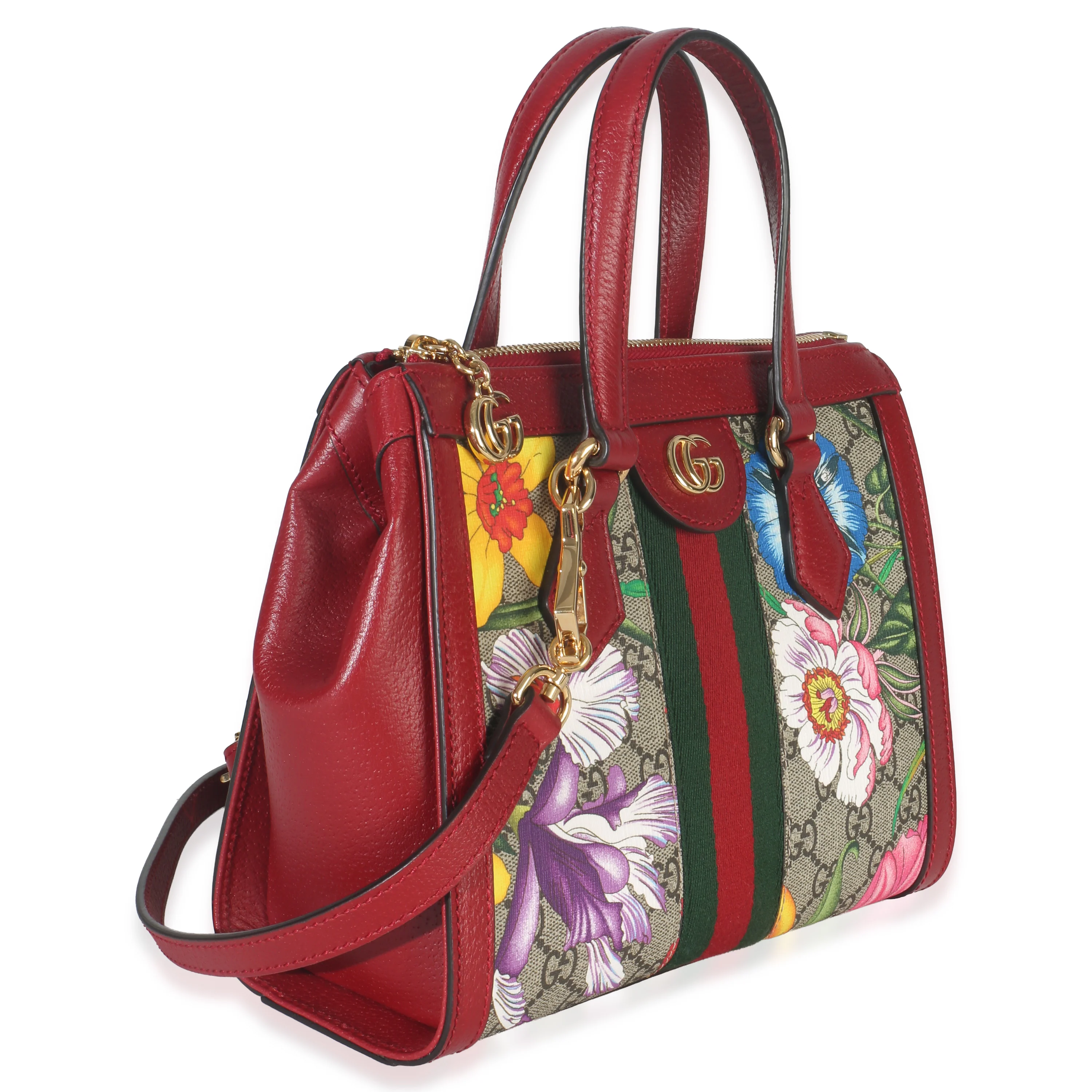 GG Monogram Red Flora Ophidia Small Top Handle Tote - Image 3