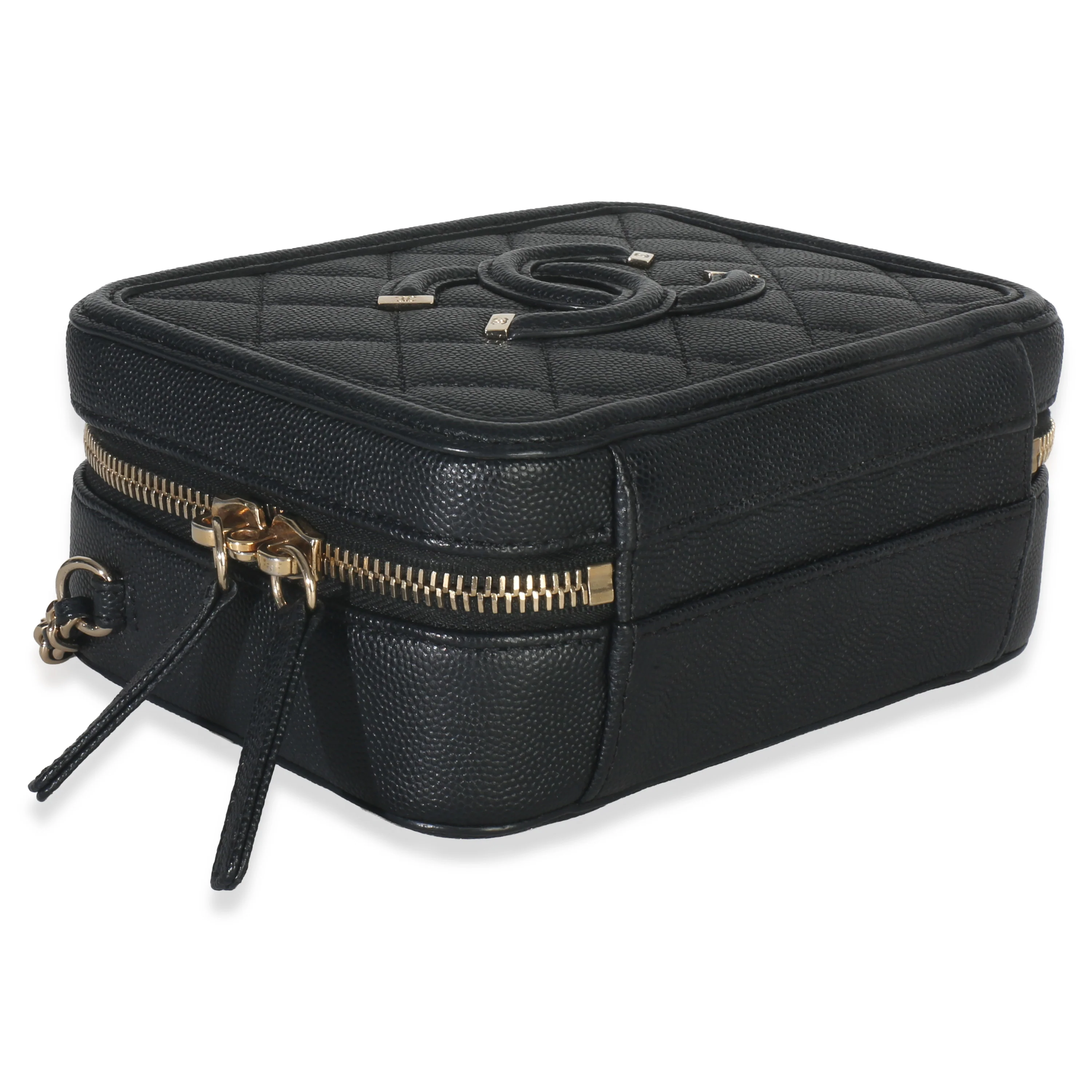 Black Quilted Caviar Small CC Filigree Vanity Case - Image 7