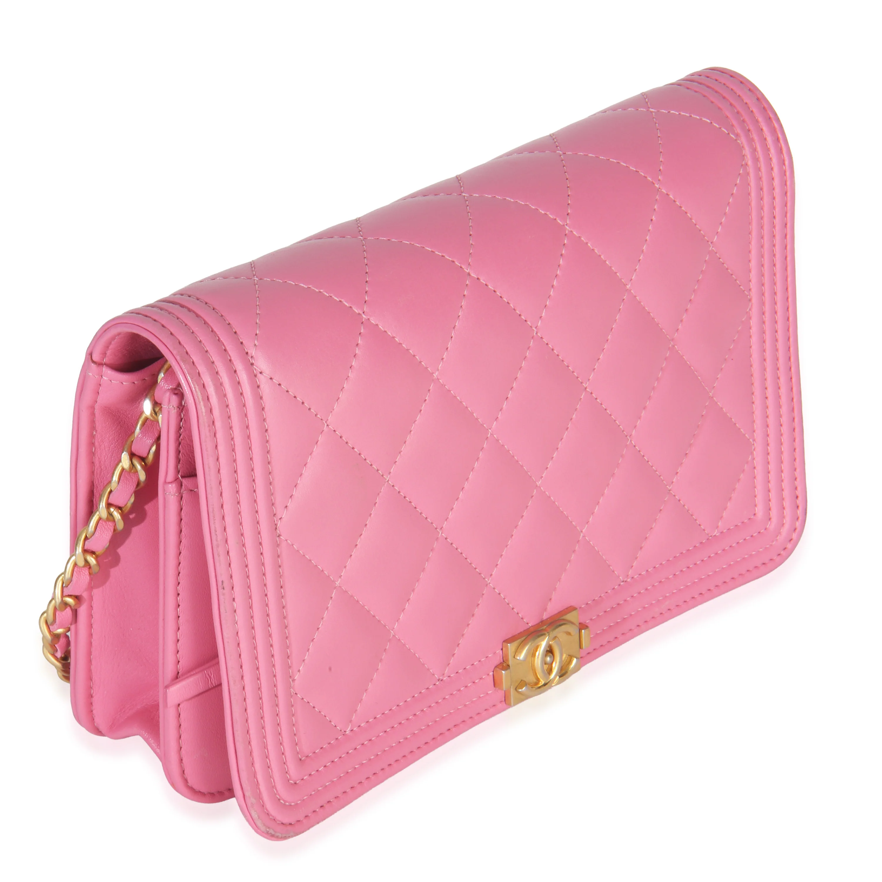 Pink Quilted Lambskin Boy Wallet on Chain - Image 3