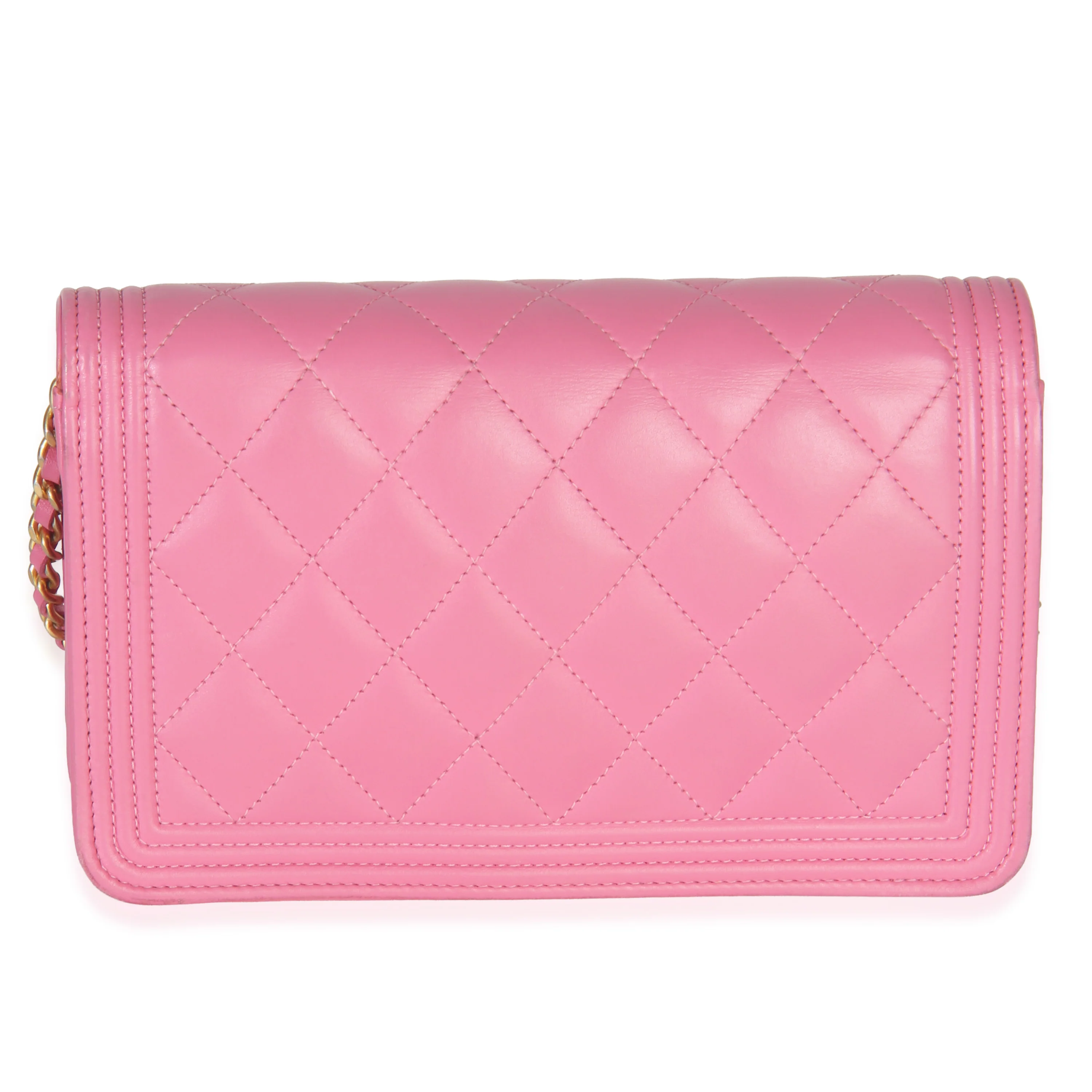 Pink Quilted Lambskin Boy Wallet on Chain - Image 4