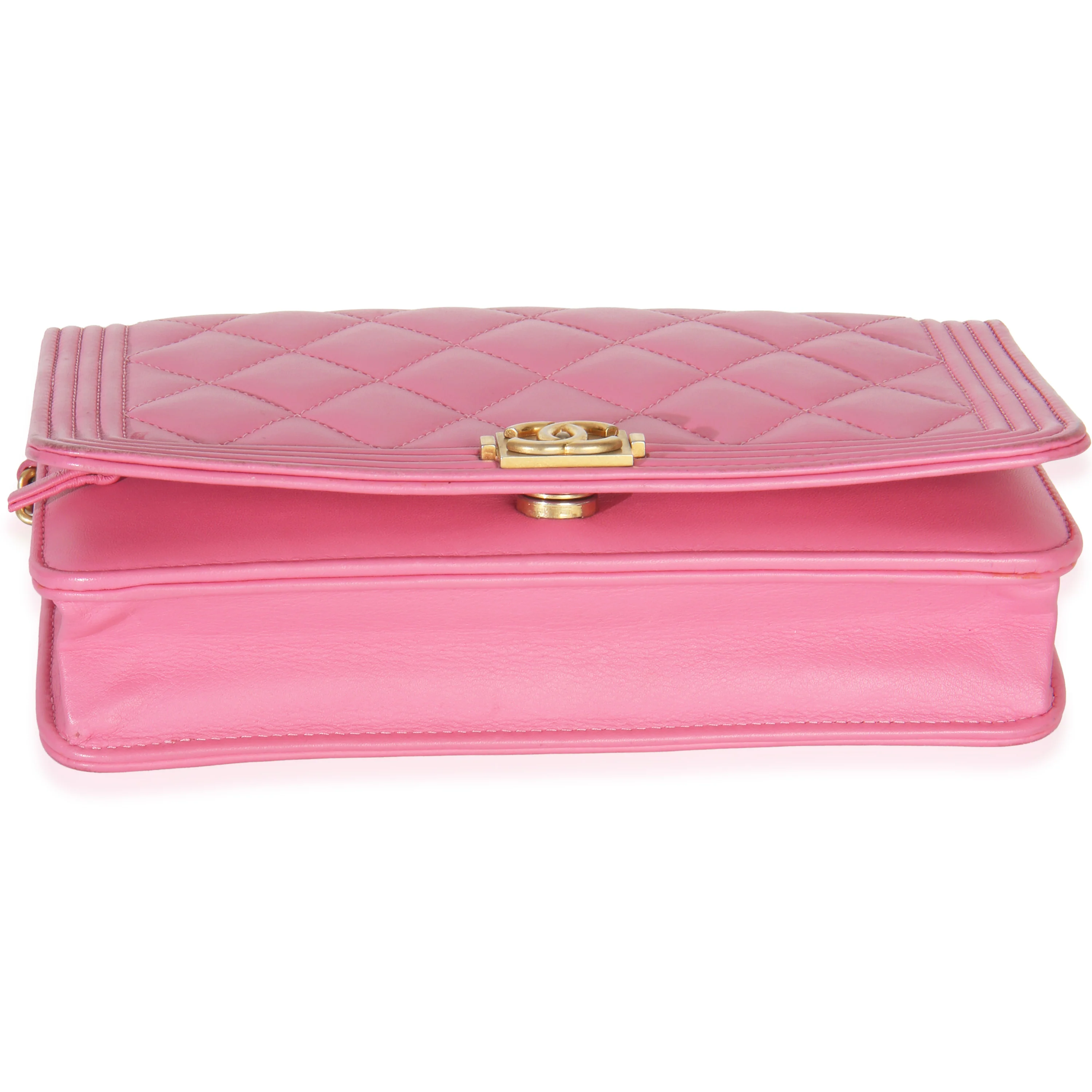 Pink Quilted Lambskin Boy Wallet on Chain - Image 6