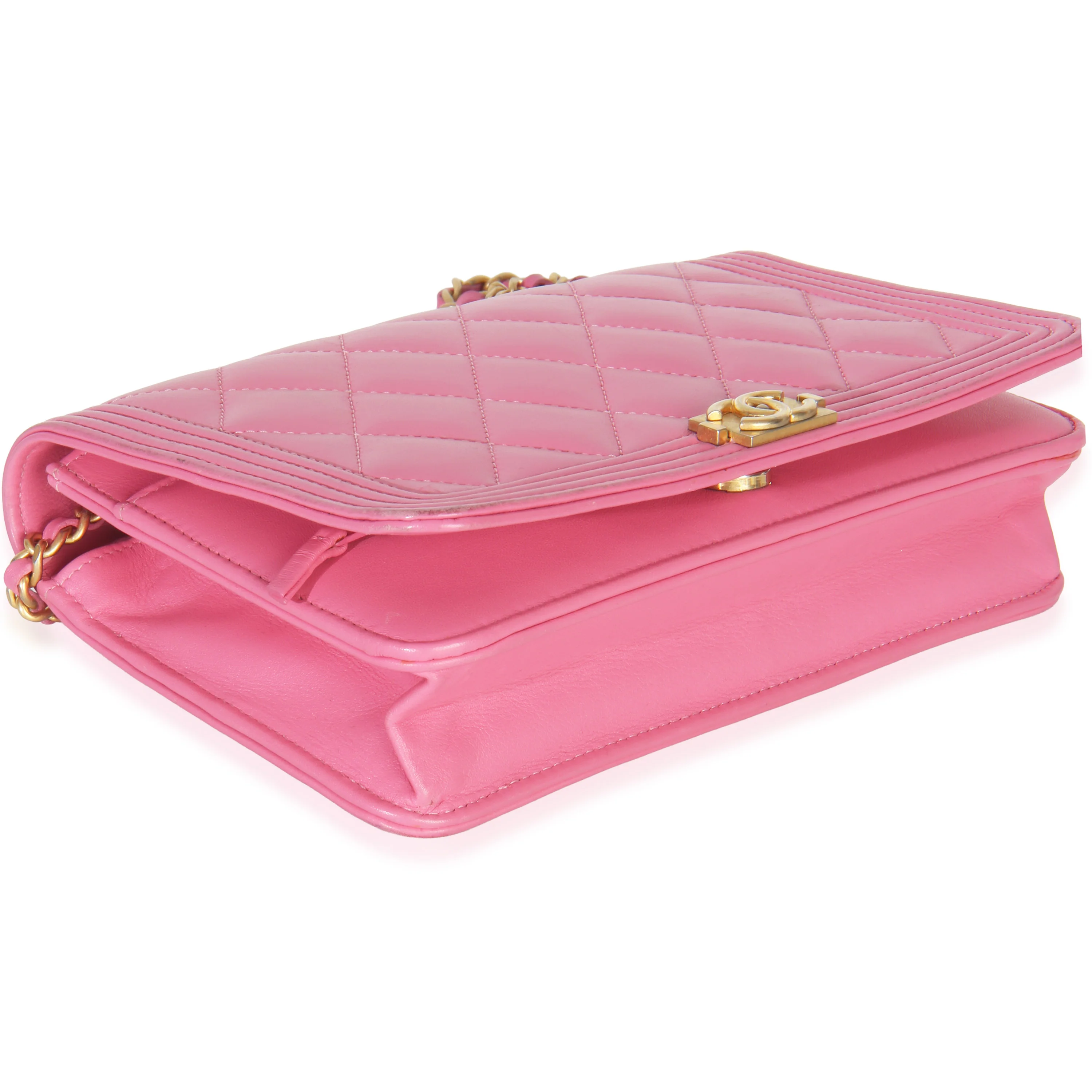 Pink Quilted Lambskin Boy Wallet on Chain - Image 7