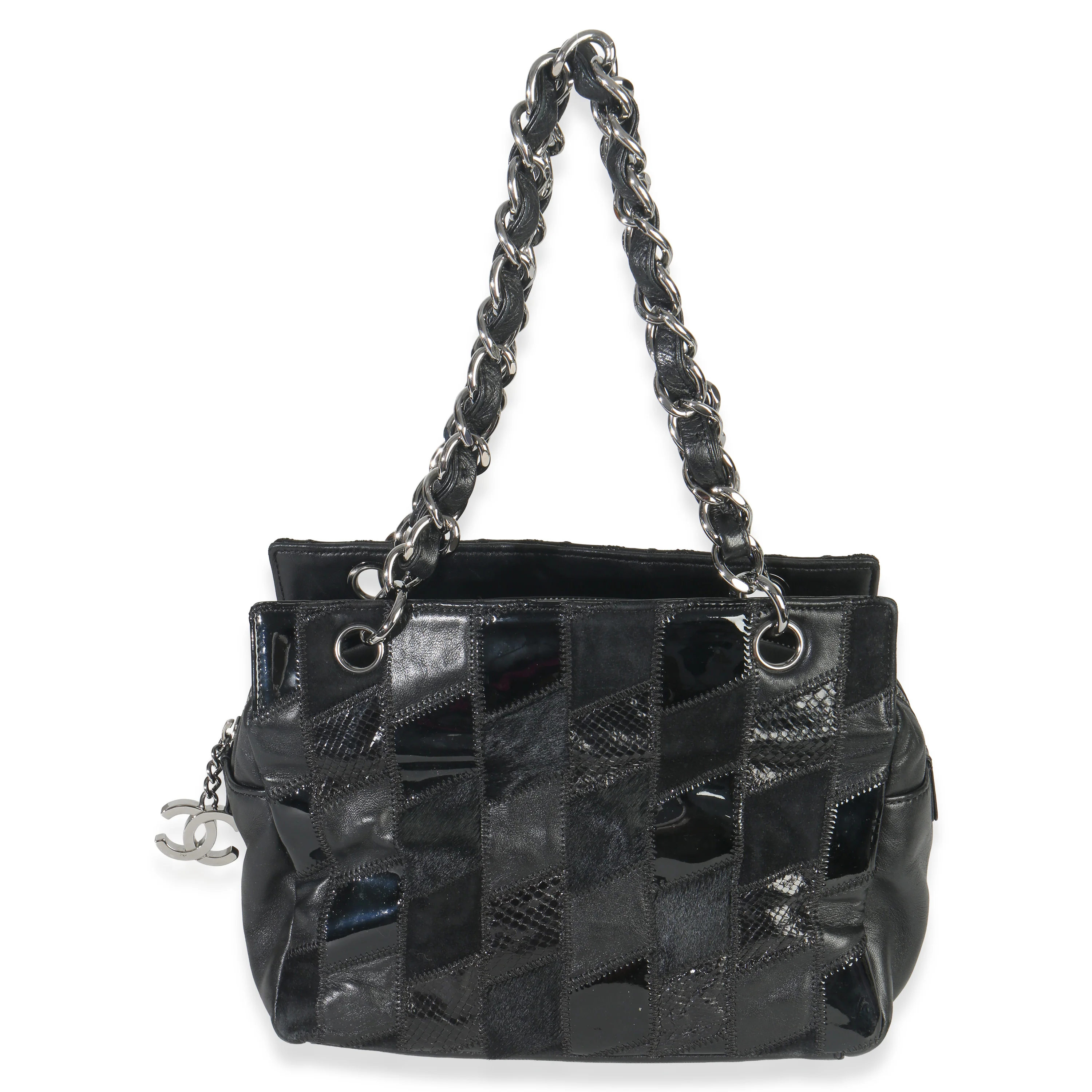 Black Lambskin Python Patchwork Shoulder Bag