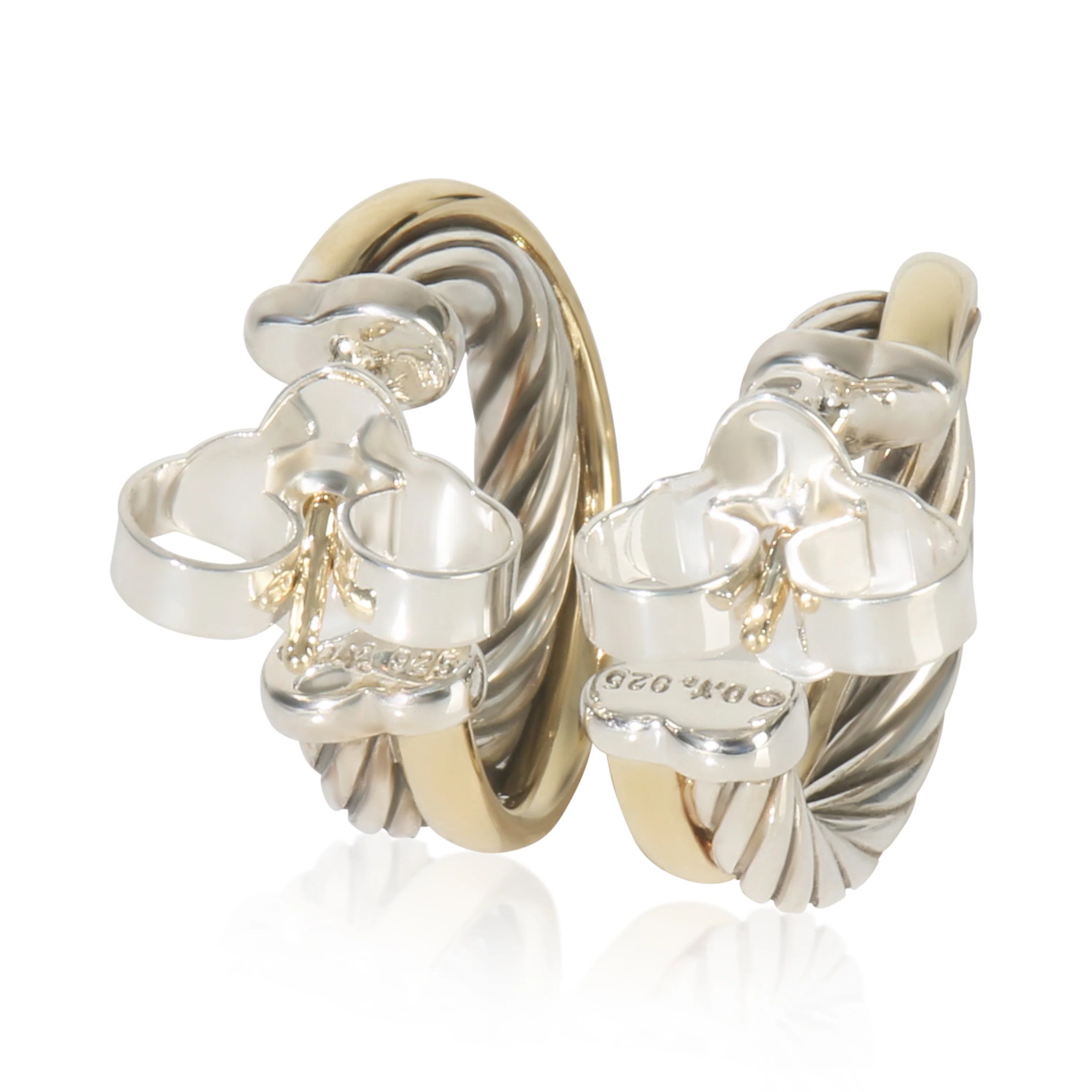 Yellow Gold & Sterling Silver Crossover Hoop Earrings - Image 4
