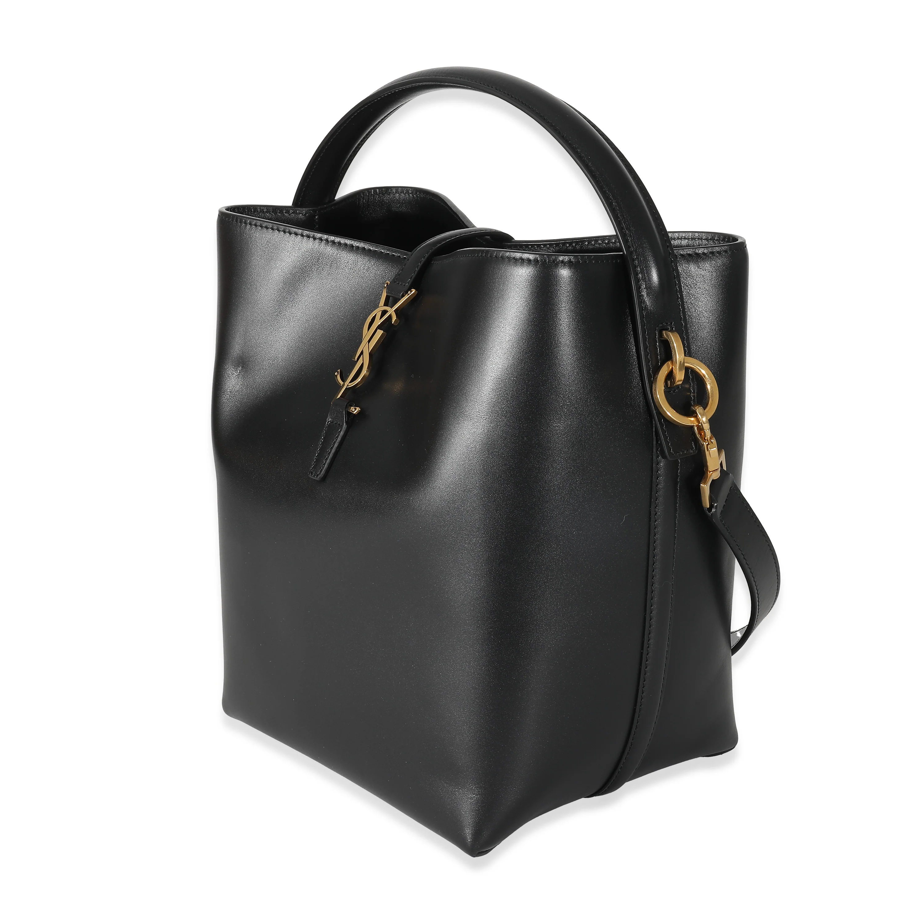 Black Shiny Calfskin Small Le 37 Bucket Bag - Image 2