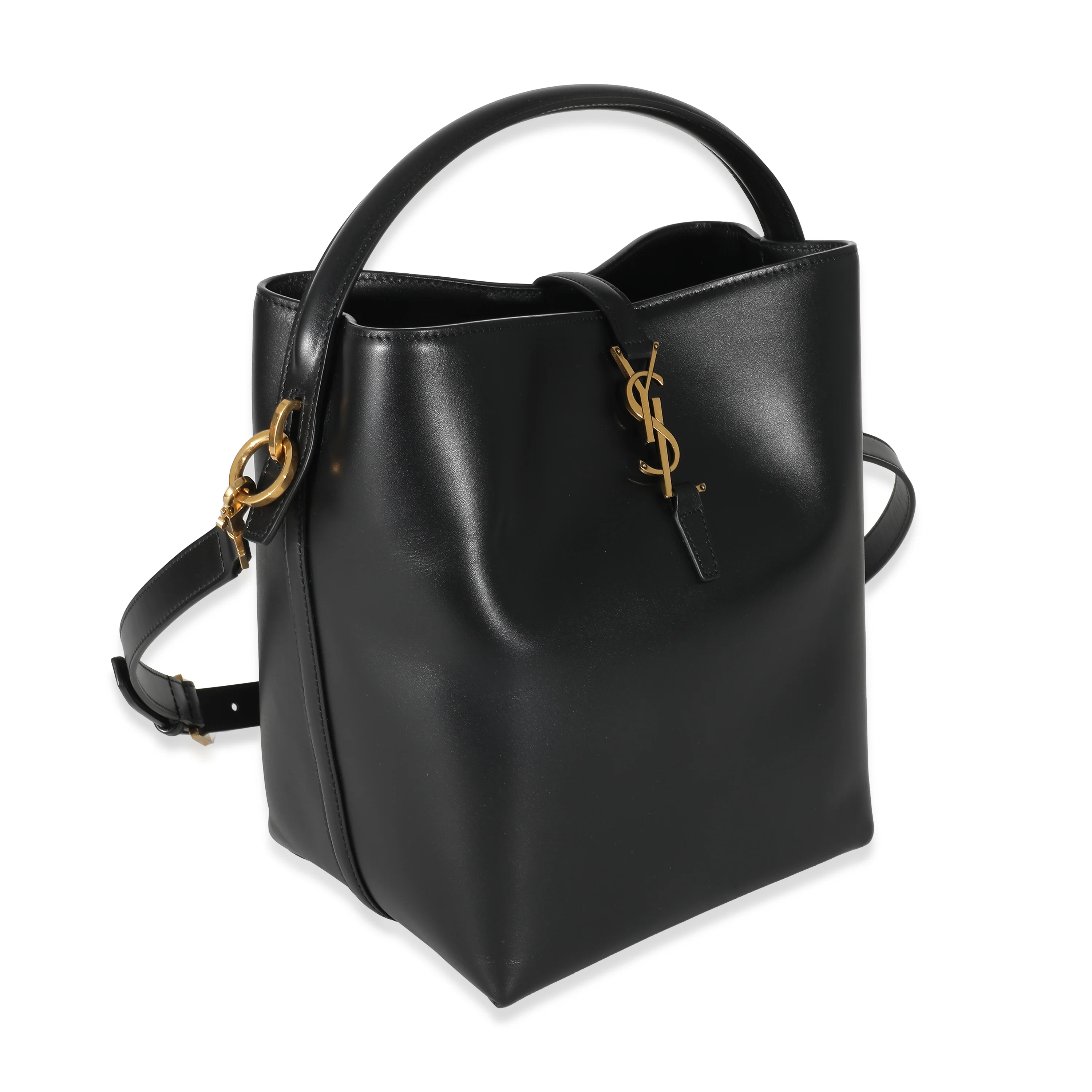 Black Shiny Calfskin Small Le 37 Bucket Bag - Image 3