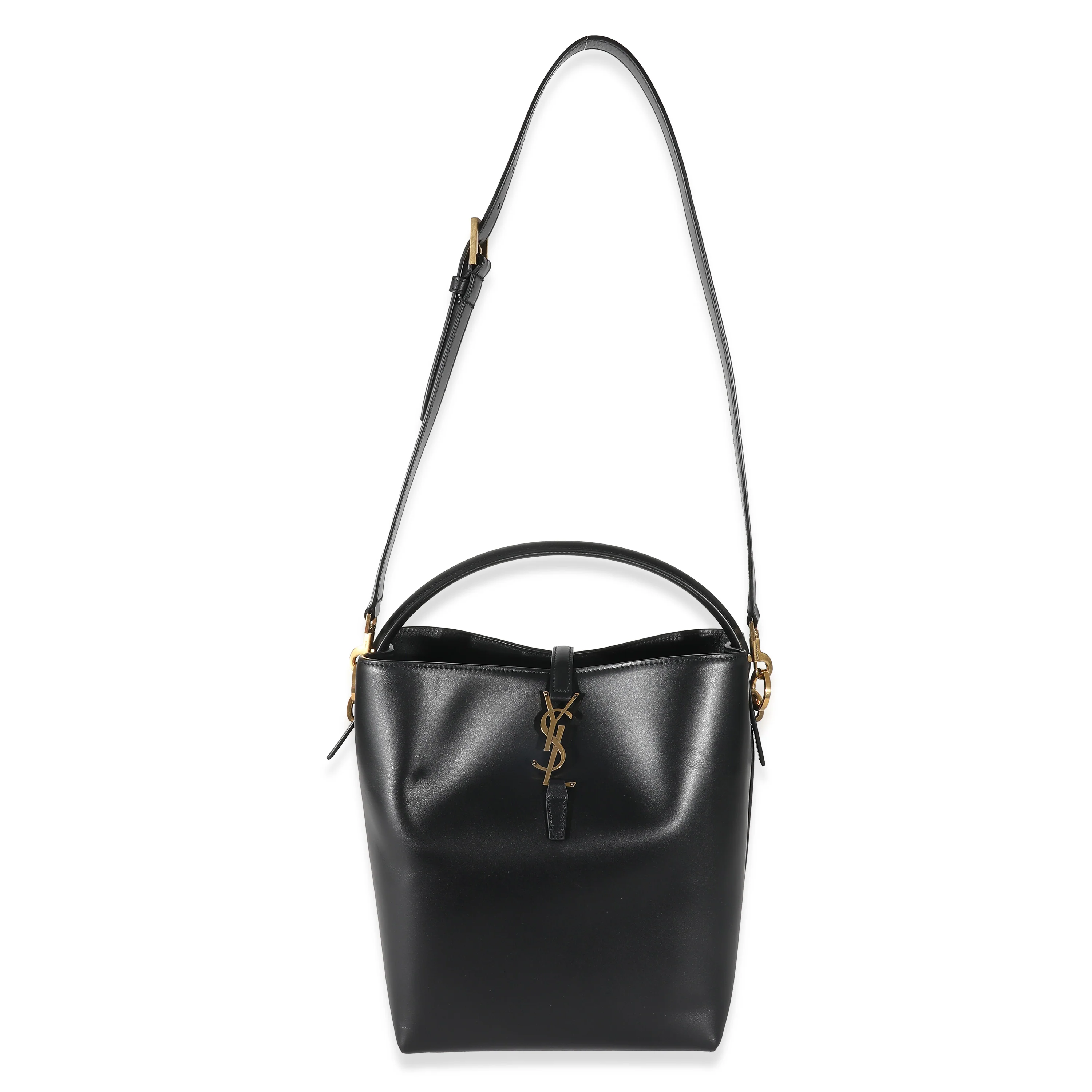 Black Shiny Calfskin Small Le 37 Bucket Bag - Image 8
