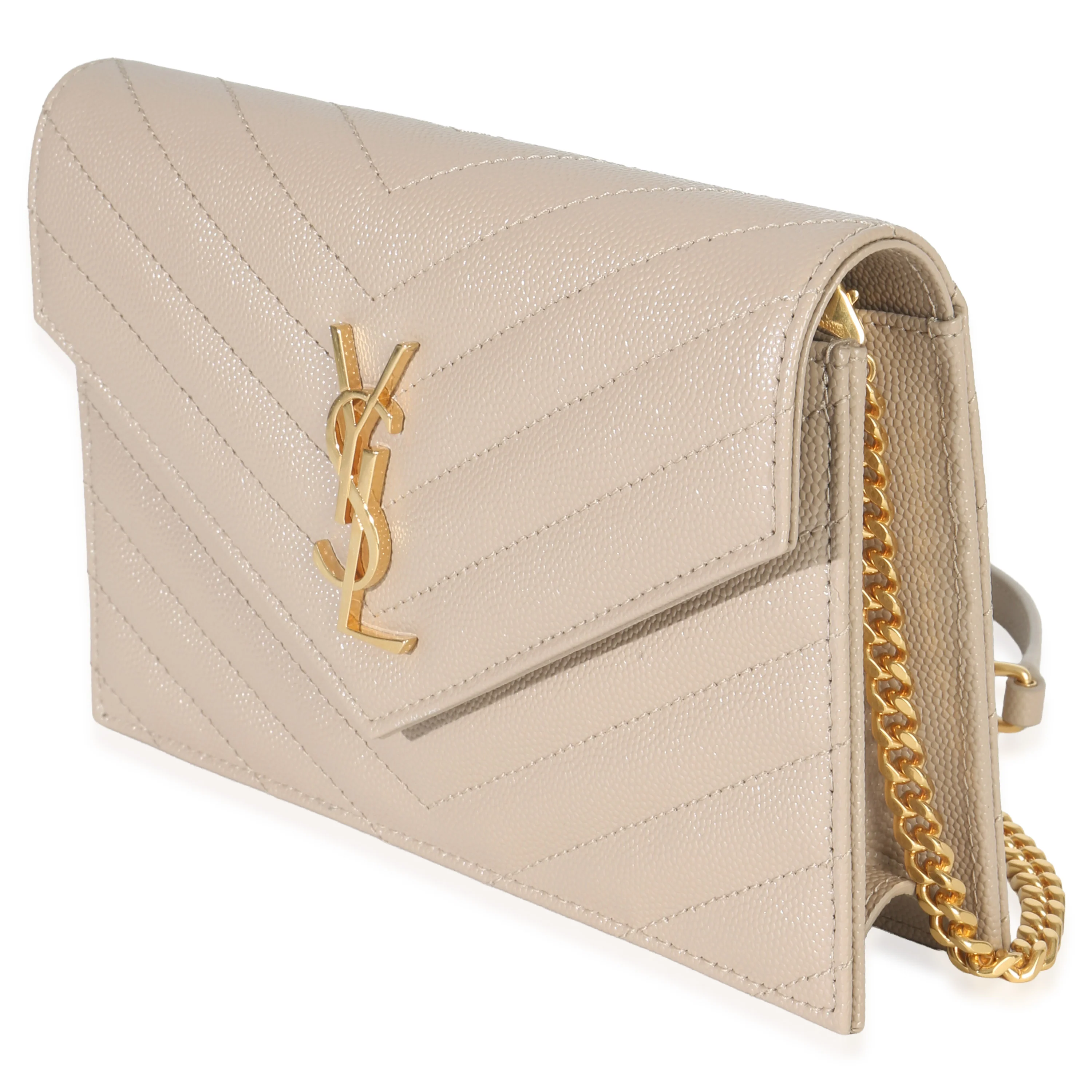 Dark Beige Grain De Poudre Cassandre Envelope Chain Wallet - Image 2