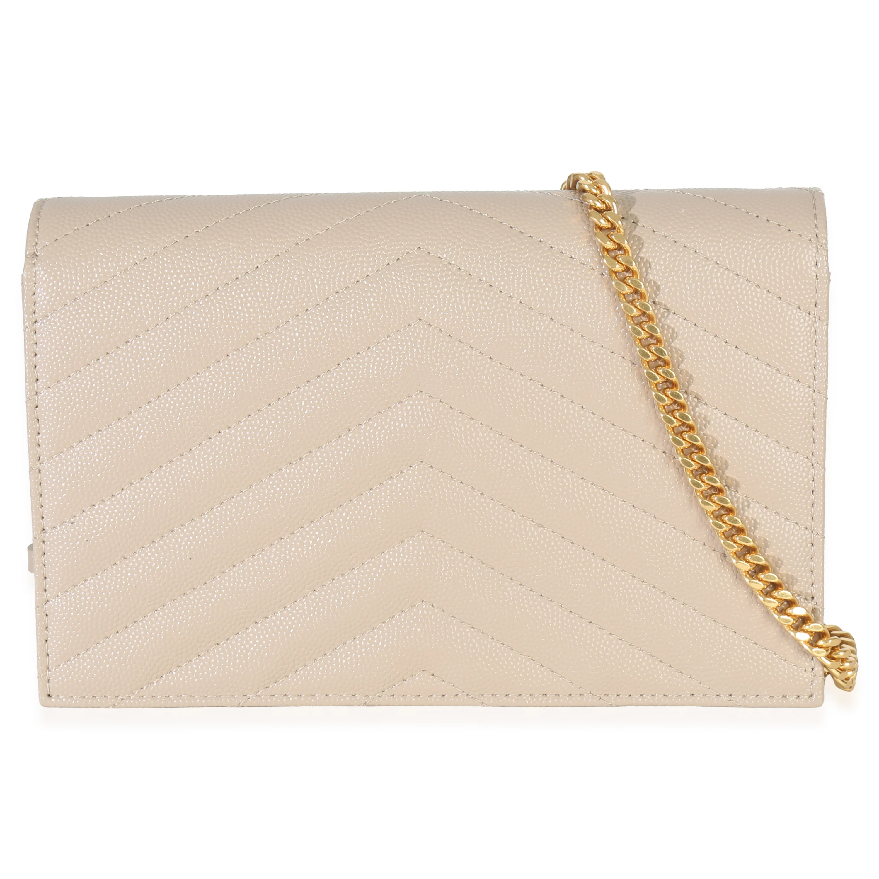 Dark Beige Grain De Poudre Cassandre Envelope Chain Wallet - Image 4
