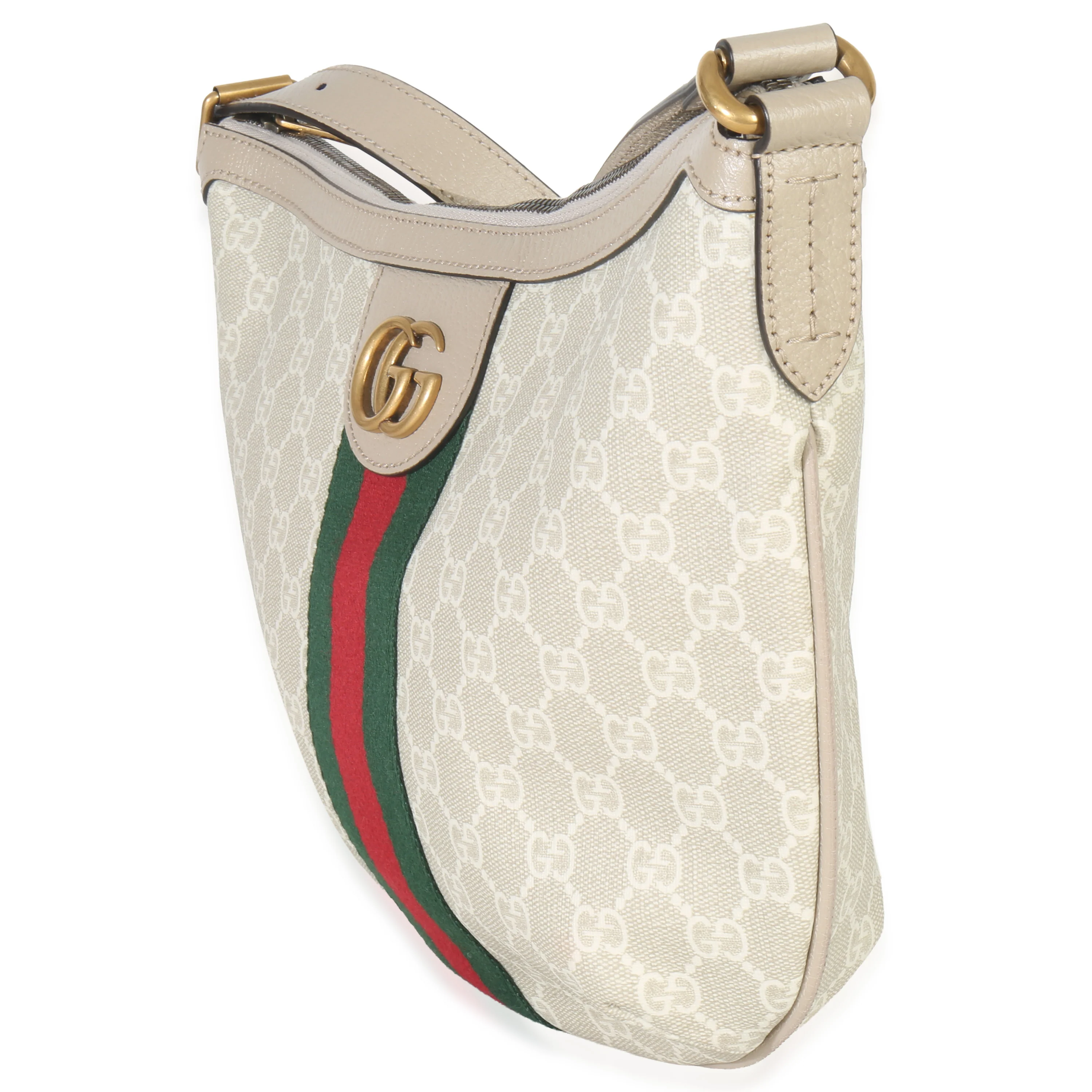 Mystic White GG Supreme Canvas Dollar Calfskin Web Small Ophidia Half Moon - Image 2