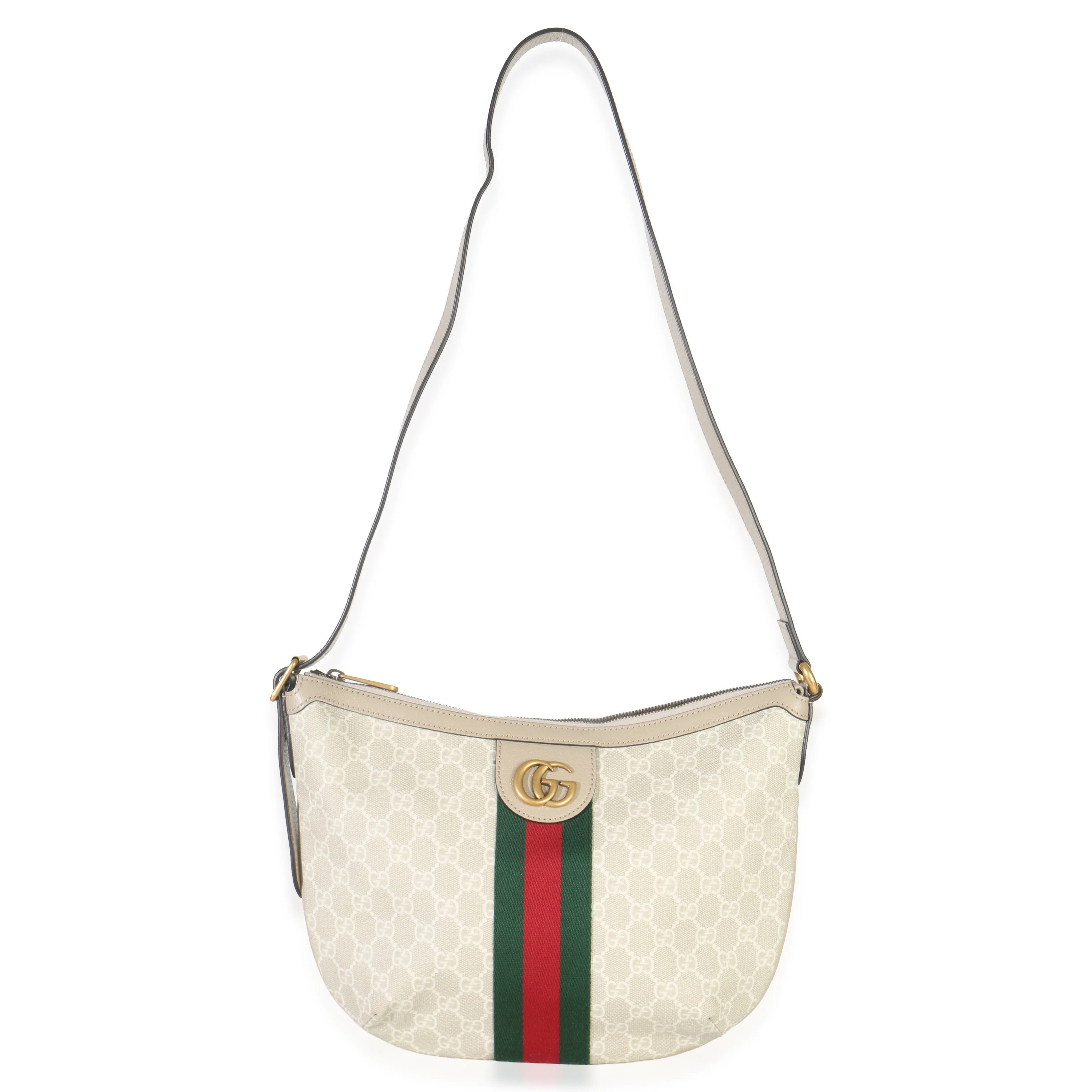 Mystic White GG Supreme Canvas Dollar Calfskin Web Small Ophidia Half Moon - Image 8