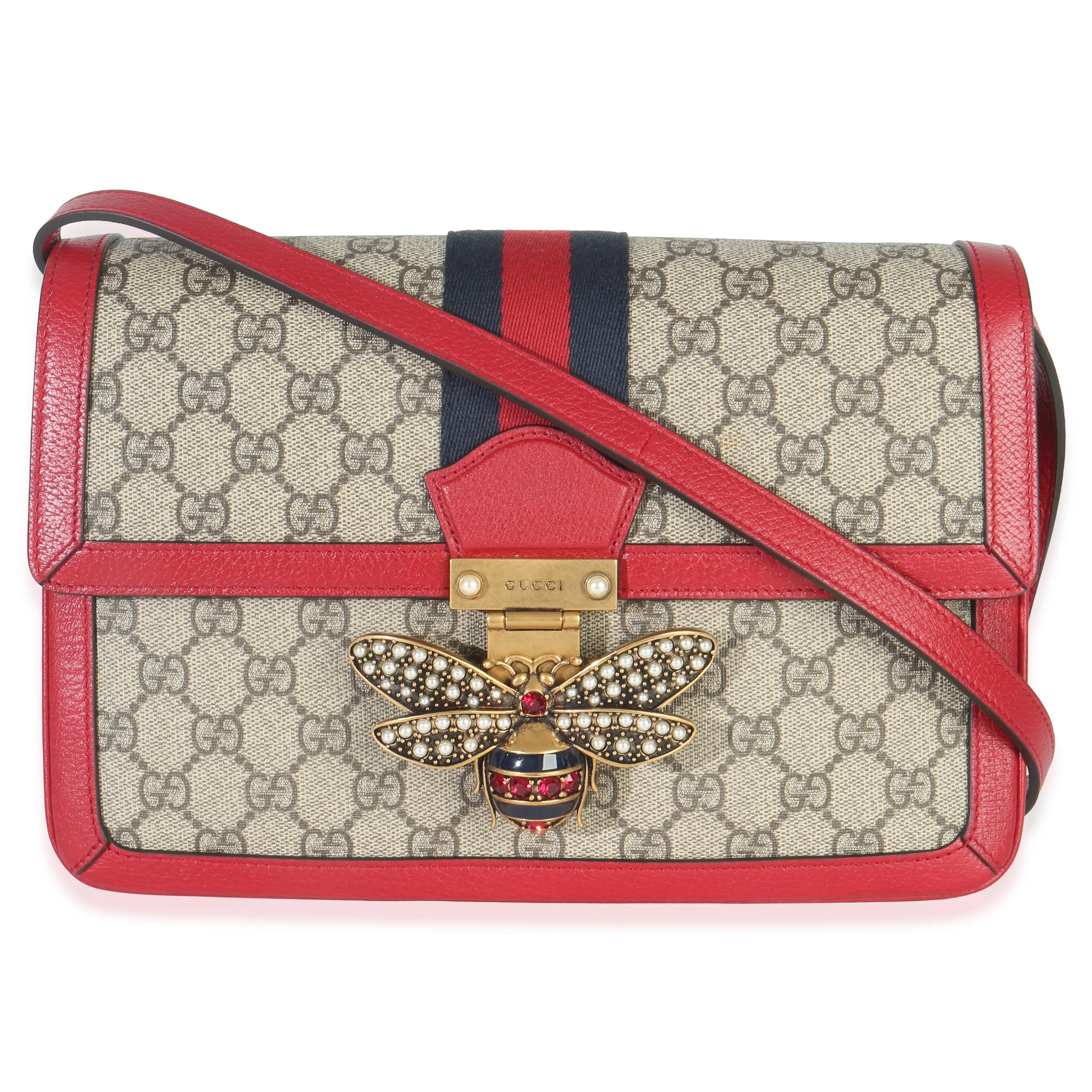 Red Calfskin GG Supreme Canvas Medium Margaret Shoulder Bag