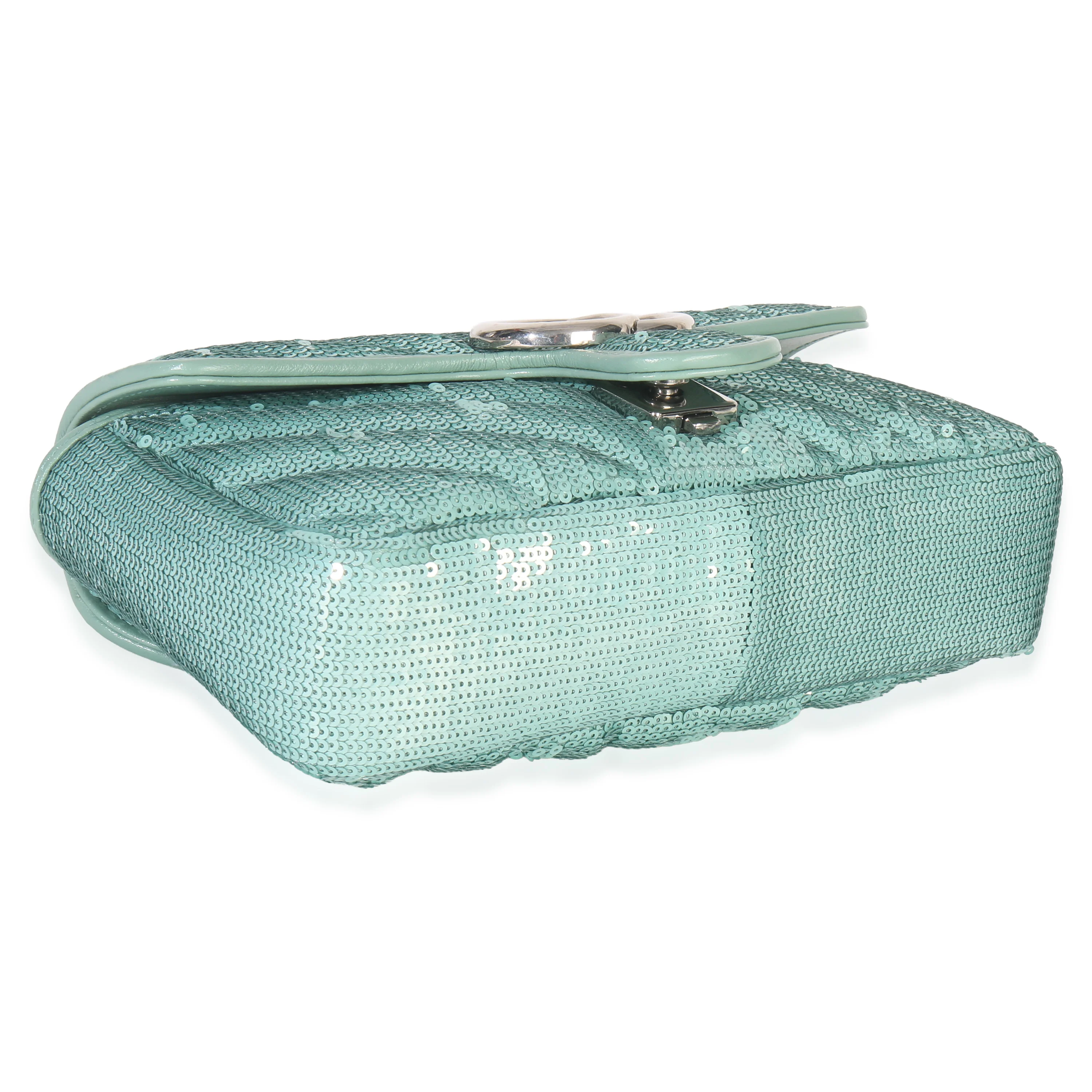 Blue Sequin Calfskin Matelasse Diagonal Small GG Marmont Shoulder Bag - Image 6