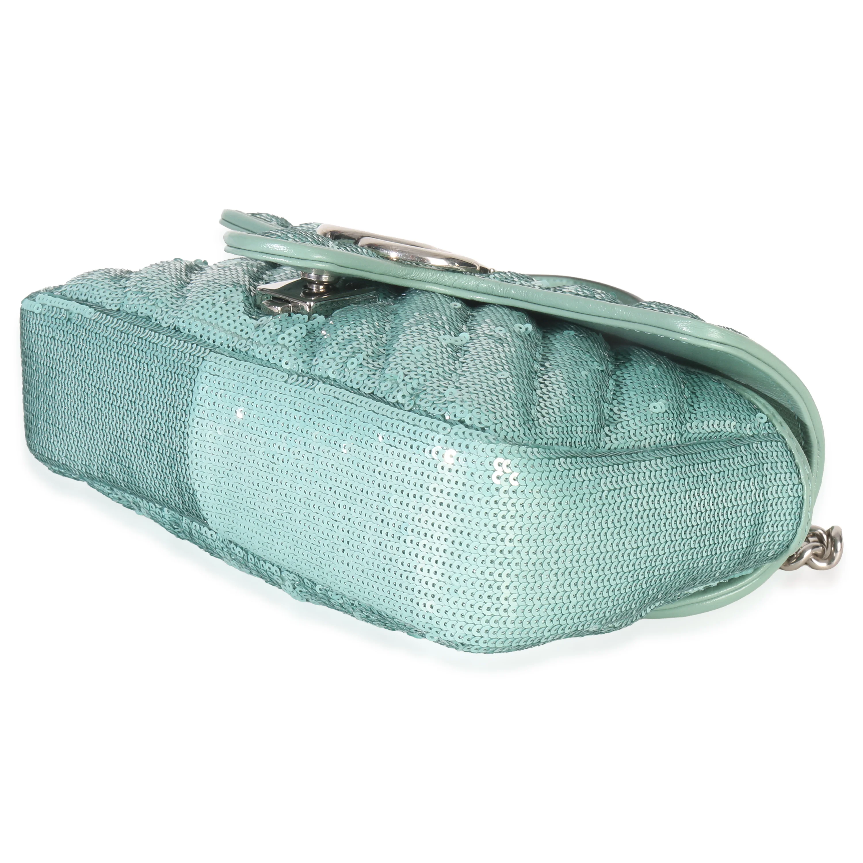 Blue Sequin Calfskin Matelasse Diagonal Small GG Marmont Shoulder Bag - Image 7