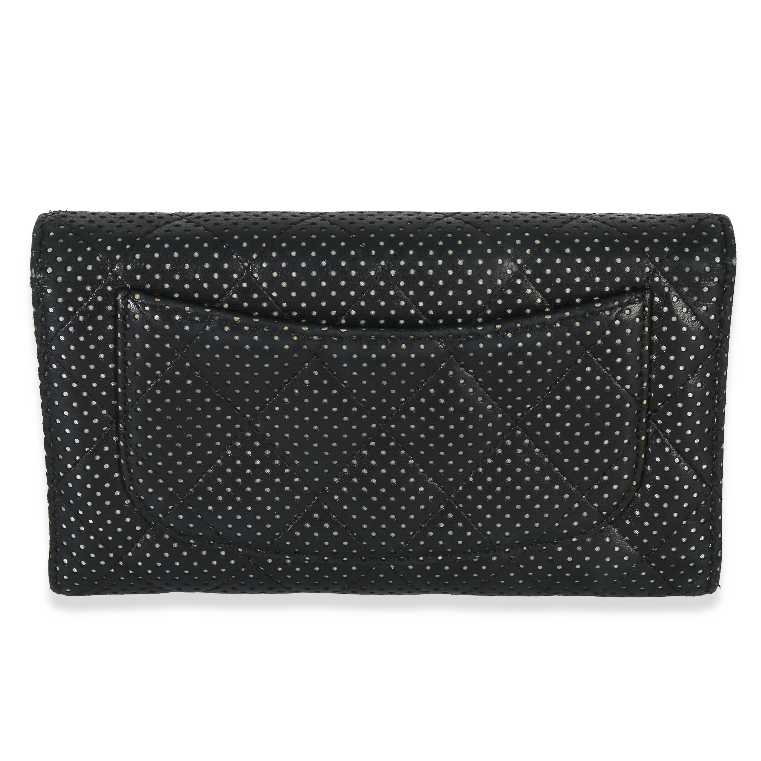 Black Quilted Perforated Lambskin Continental Wallet - Image 4