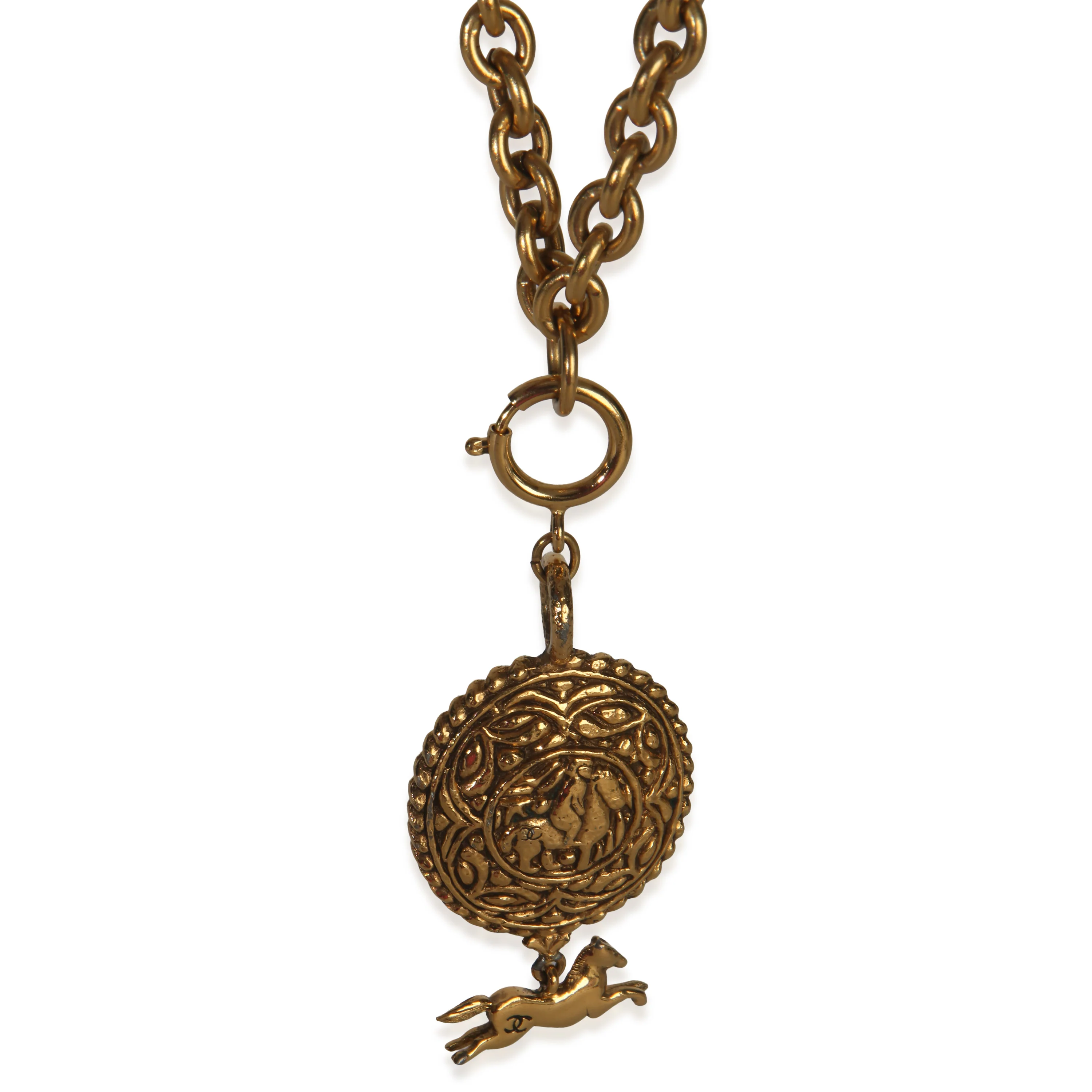 Gold-Plated Vintage Horse Medallion Necklace