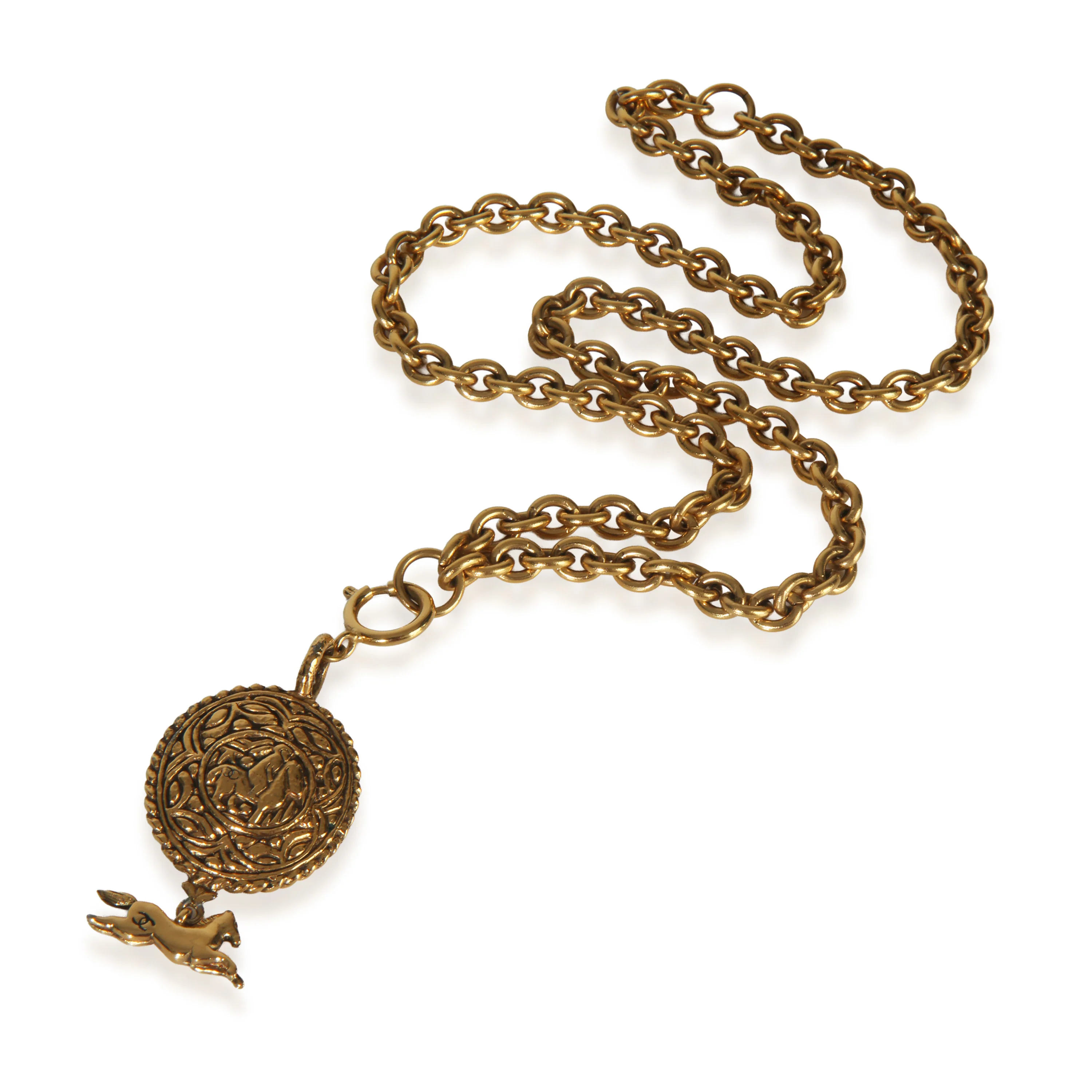 Gold-Plated Vintage Horse Medallion Necklace - Image 3