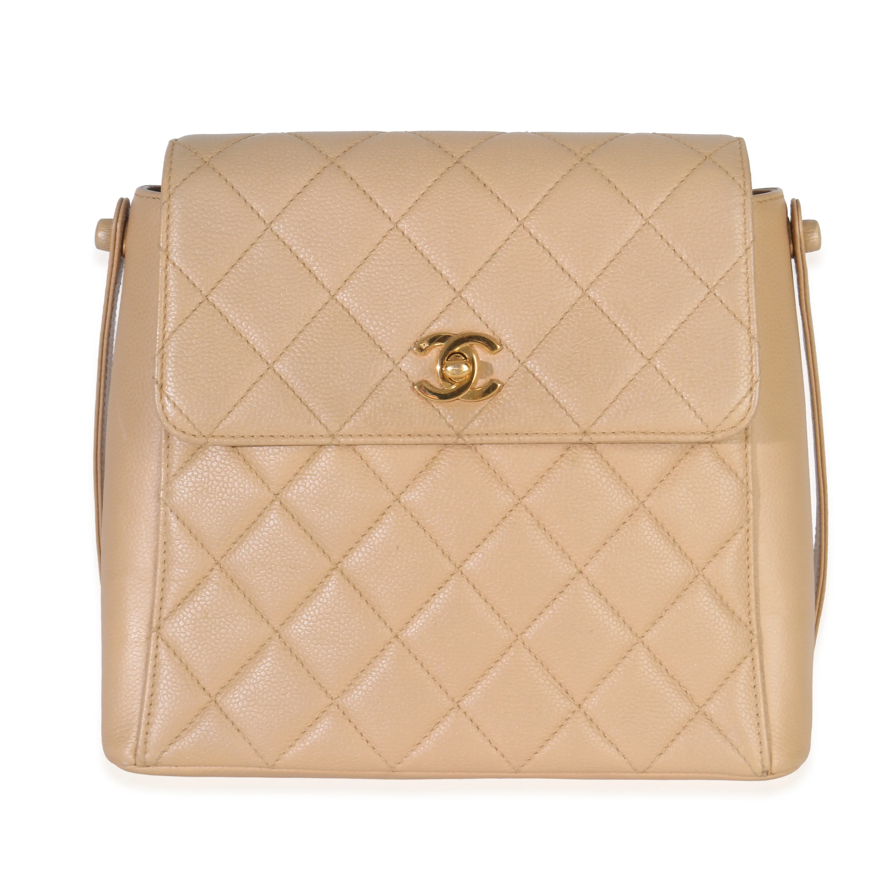 Vintage 24K Beige Quilted Caviar CC Shoulder Handbag