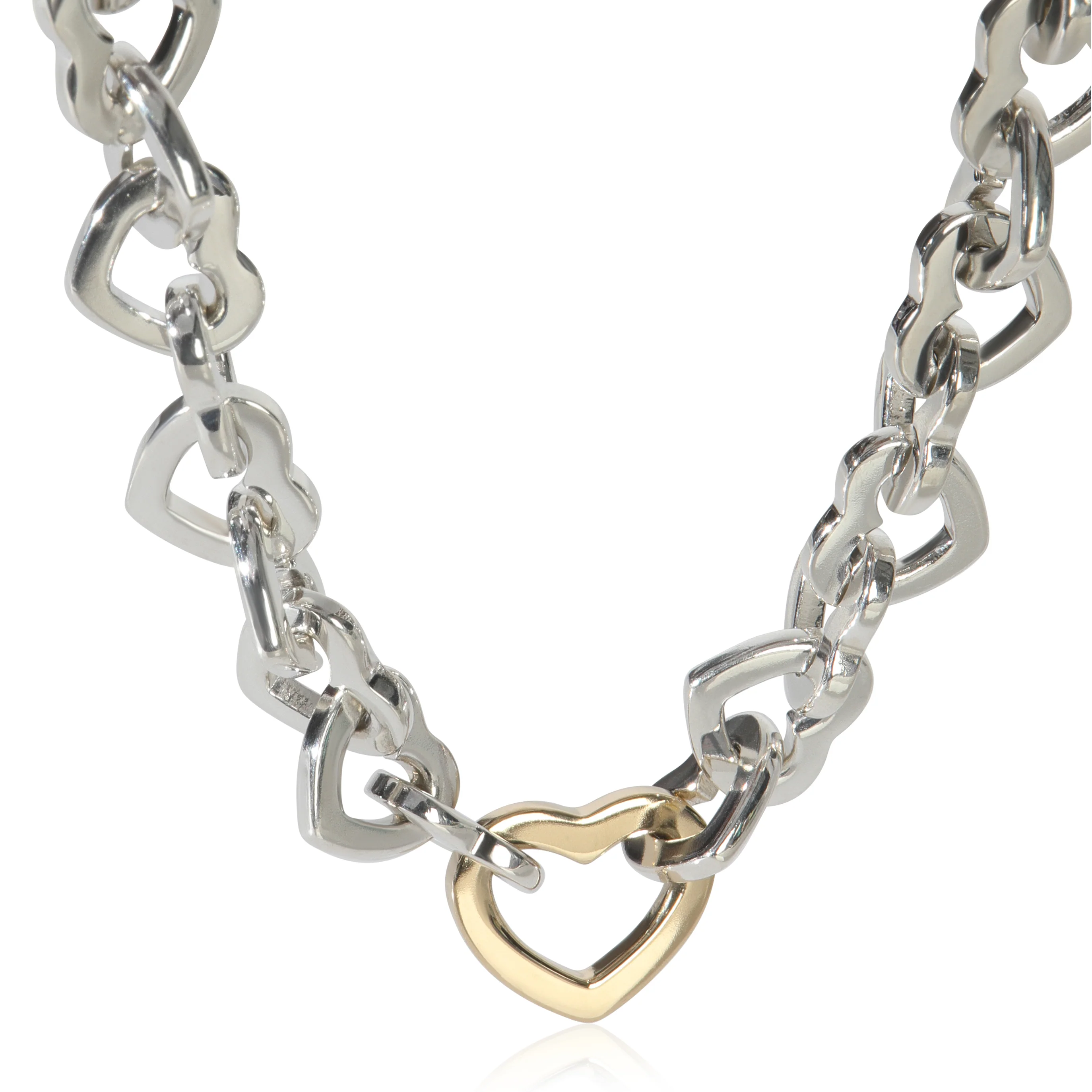 Yellow Gold & Sterling Silver Heart Link Necklace