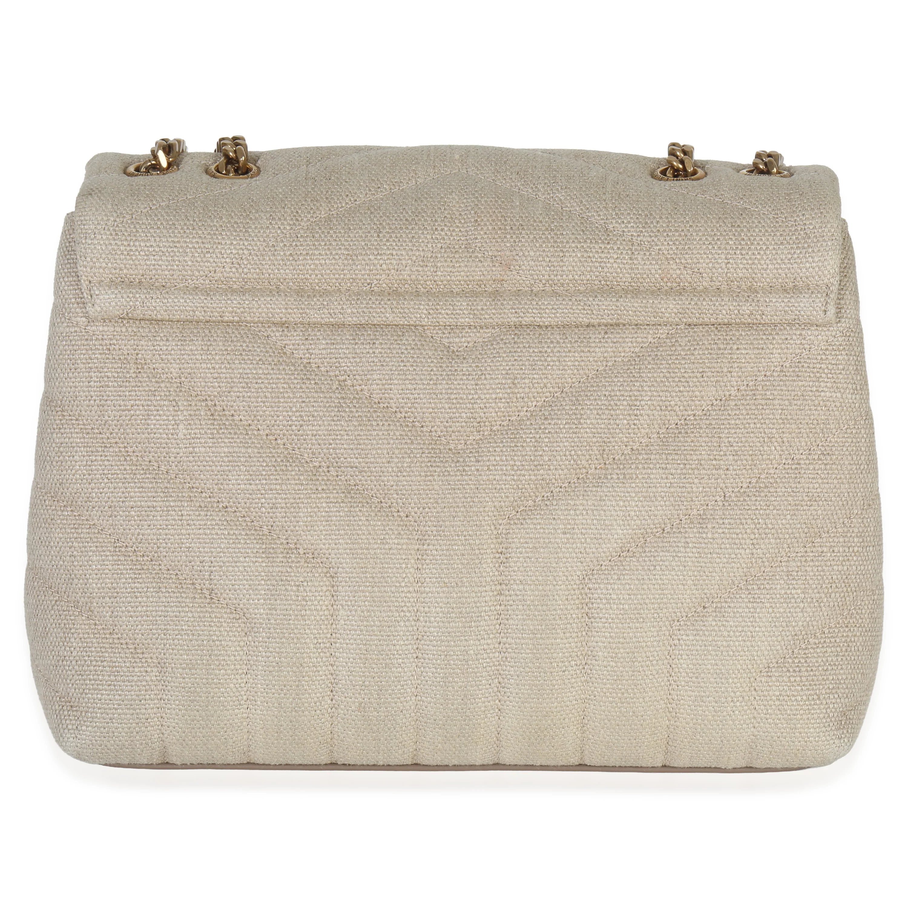 Beige Linen Chevron Small Loulou Chain Bag - Image 4