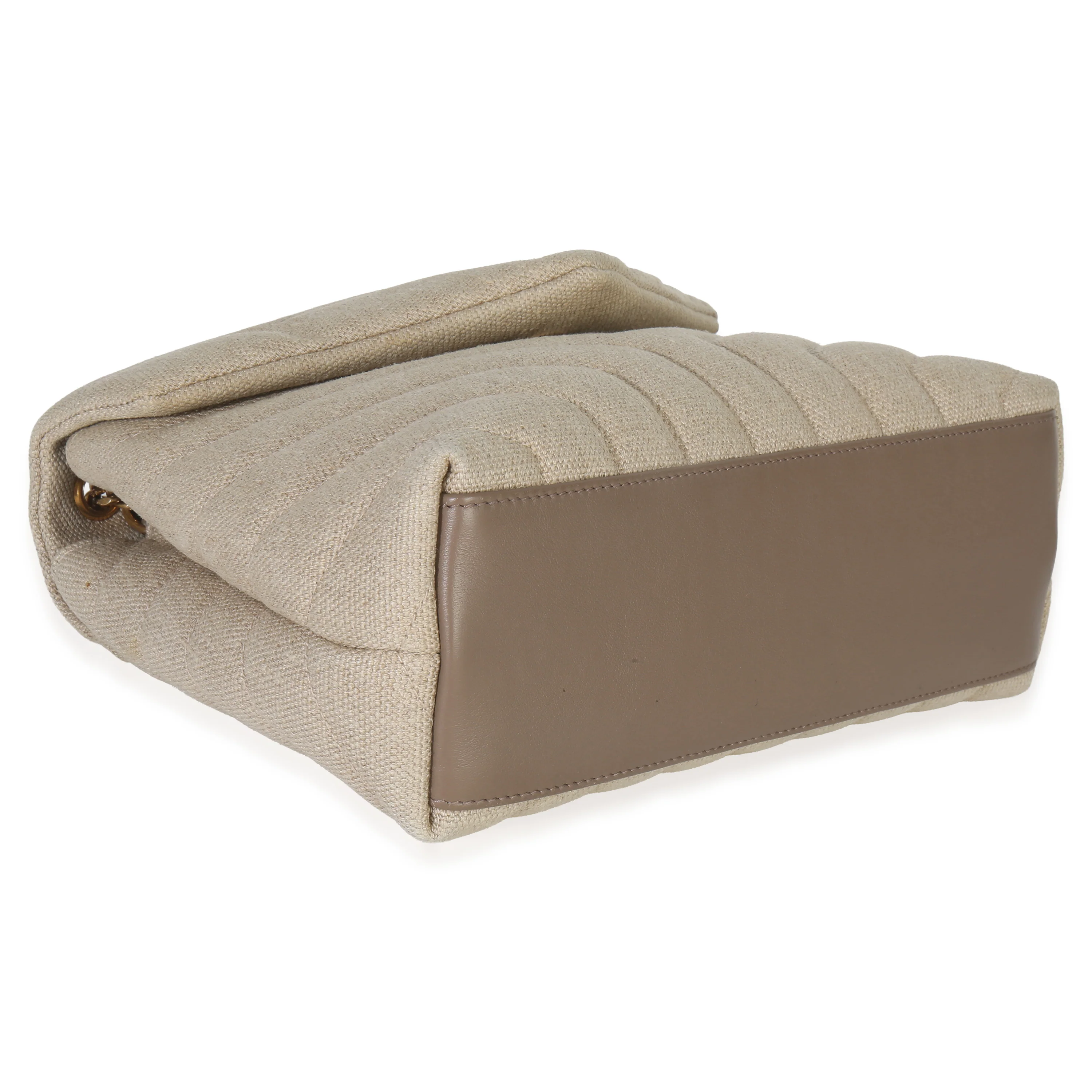 Beige Linen Chevron Small Loulou Chain Bag - Image 6