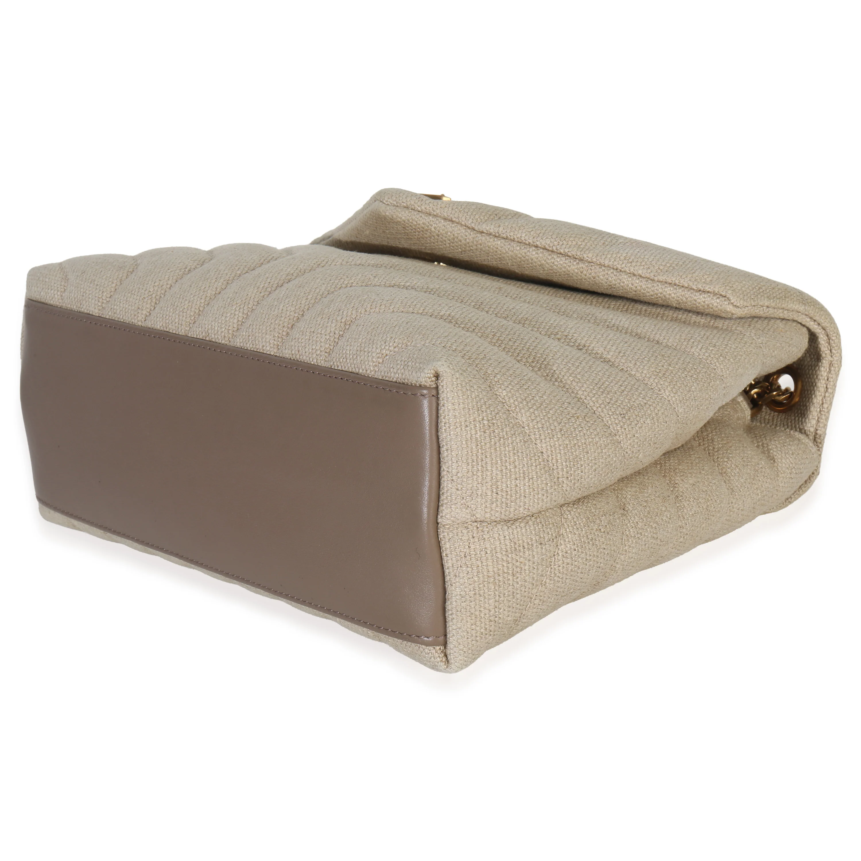 Beige Linen Chevron Small Loulou Chain Bag - Image 7