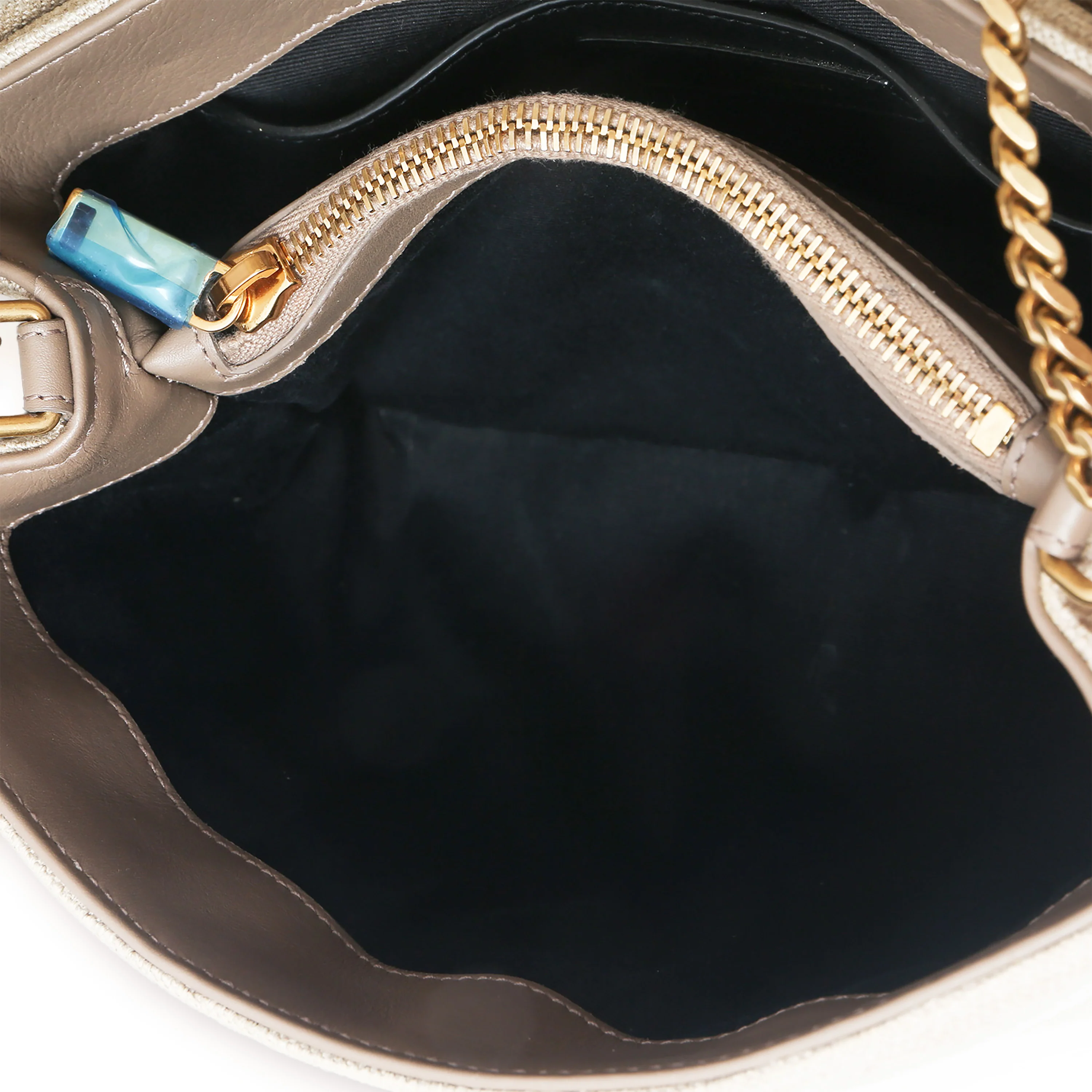 Beige Linen Chevron Small Loulou Chain Bag - Image 9