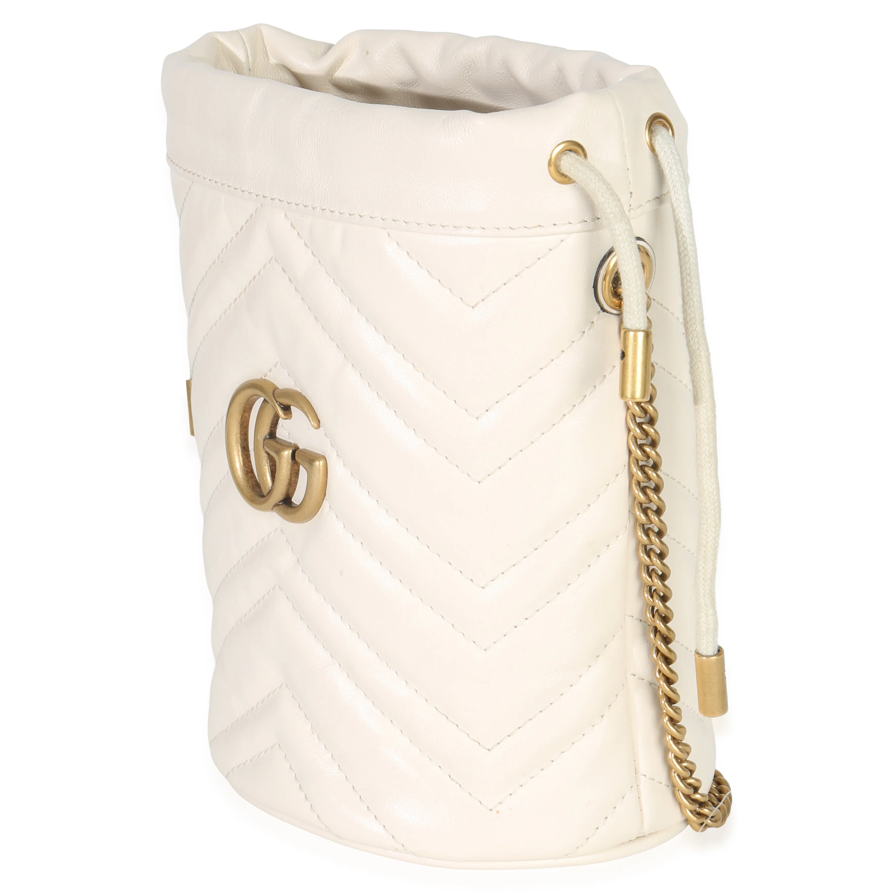 White Matelasse Calfskin Mini GG Marmont 2.0 Bucket Bag - Image 3