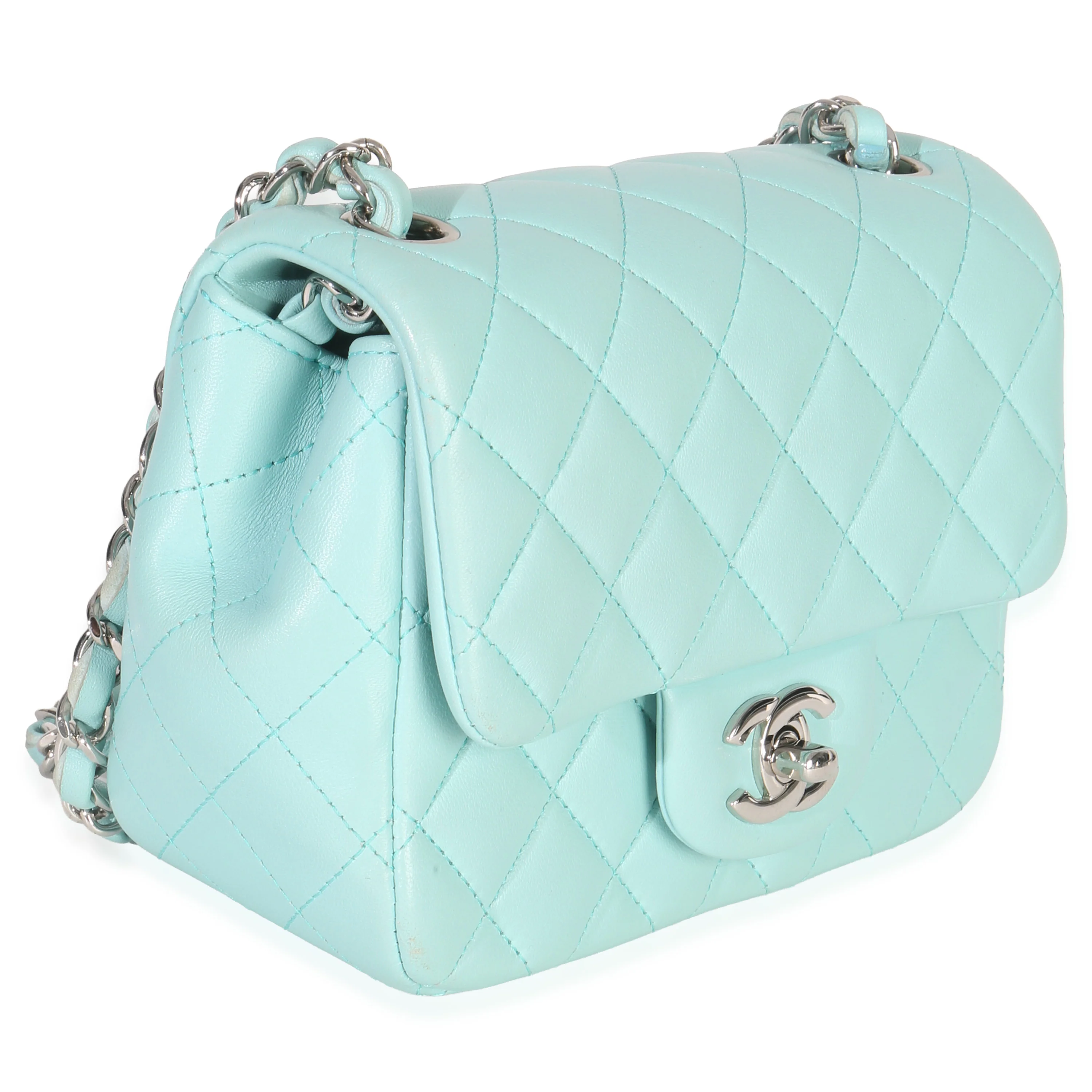 Blue Quilted Lambskin Mini Square Single Flap Bag - Image 2