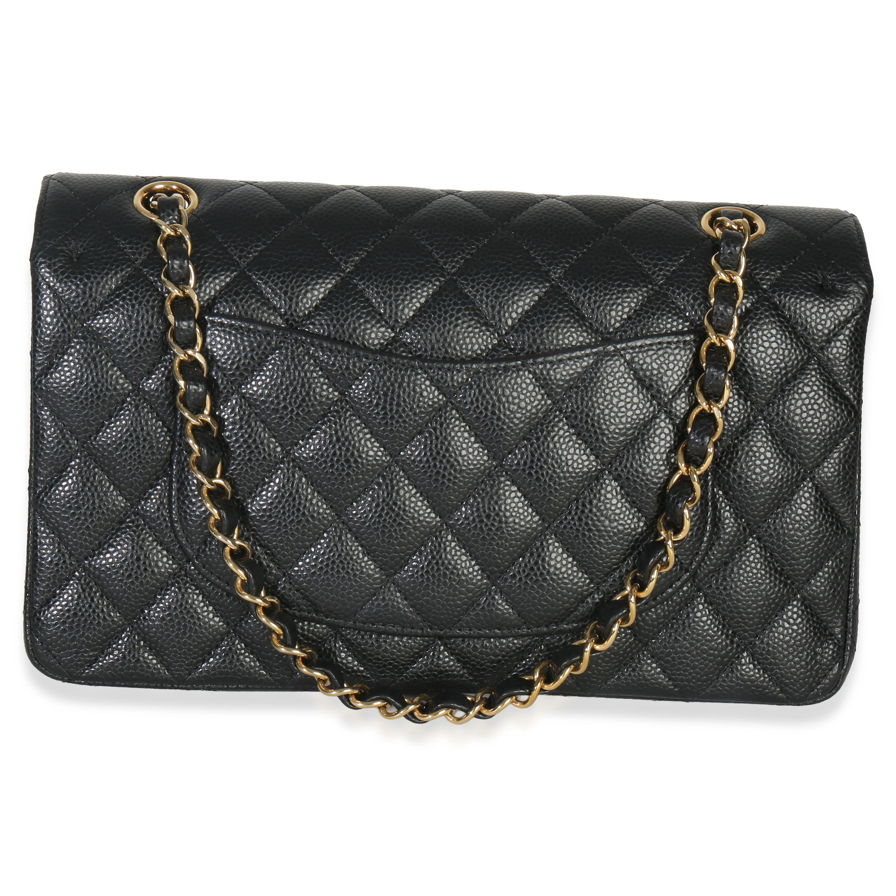 Black Quilted Caviar Medium Classic Double Flap Handbag - Image 4