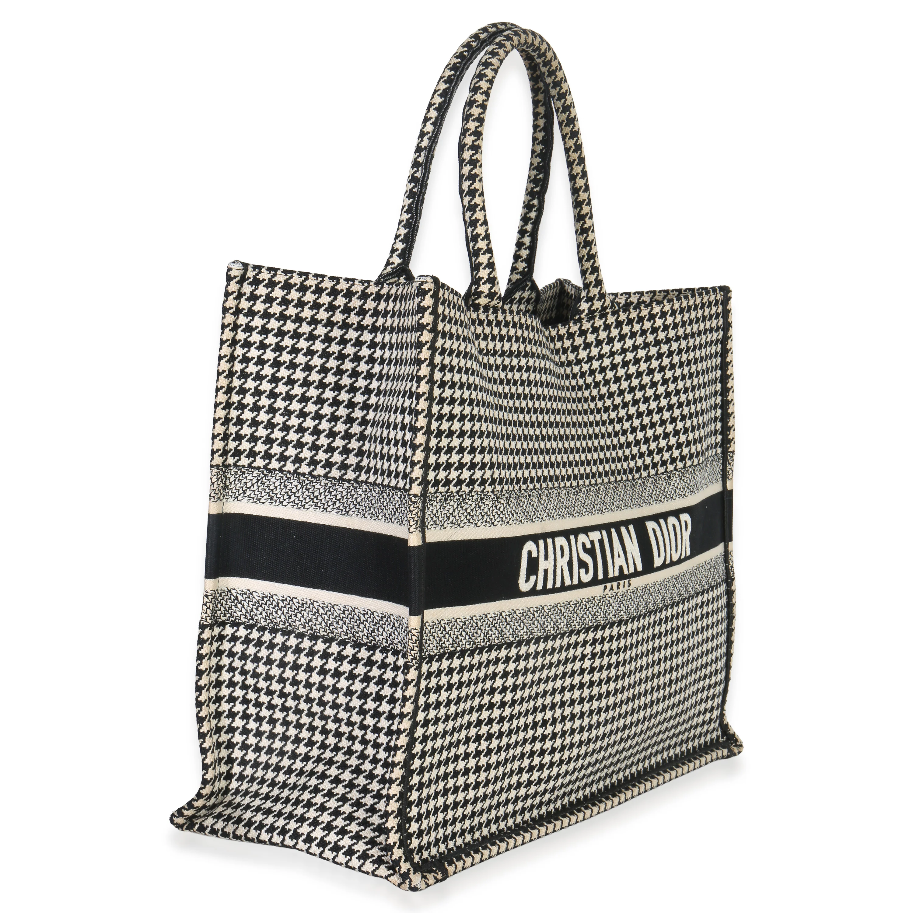 Black White Houndstooth Canvas Large Book Tote - Image 2