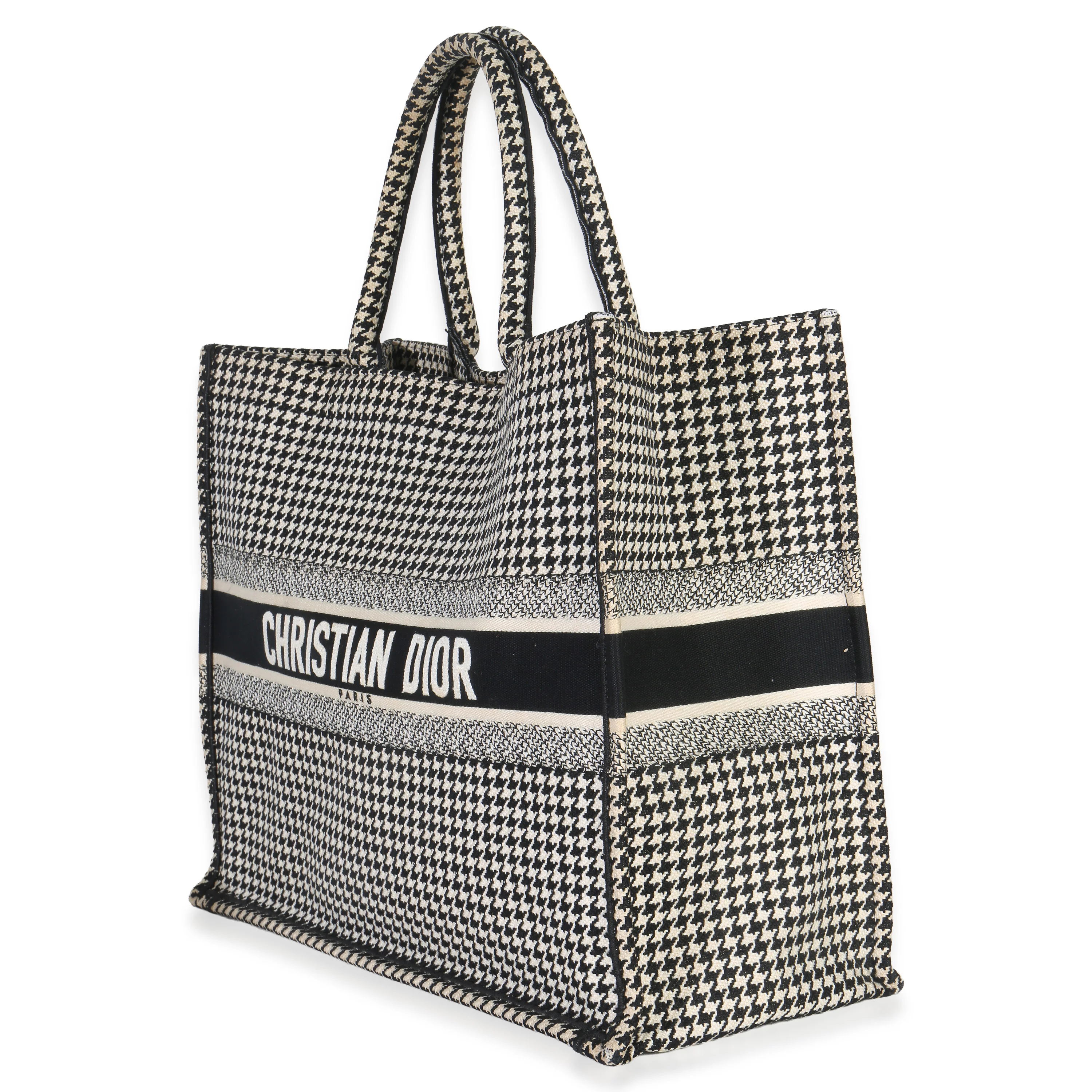 Black White Houndstooth Canvas Large Book Tote - Image 3