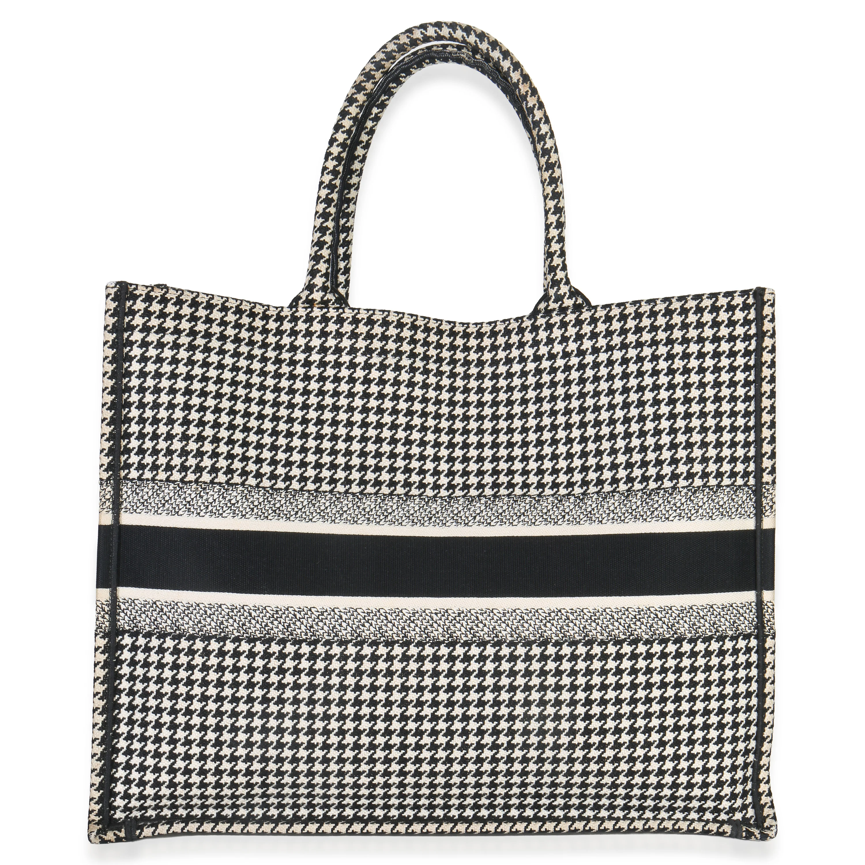 Black White Houndstooth Canvas Large Book Tote - Image 4