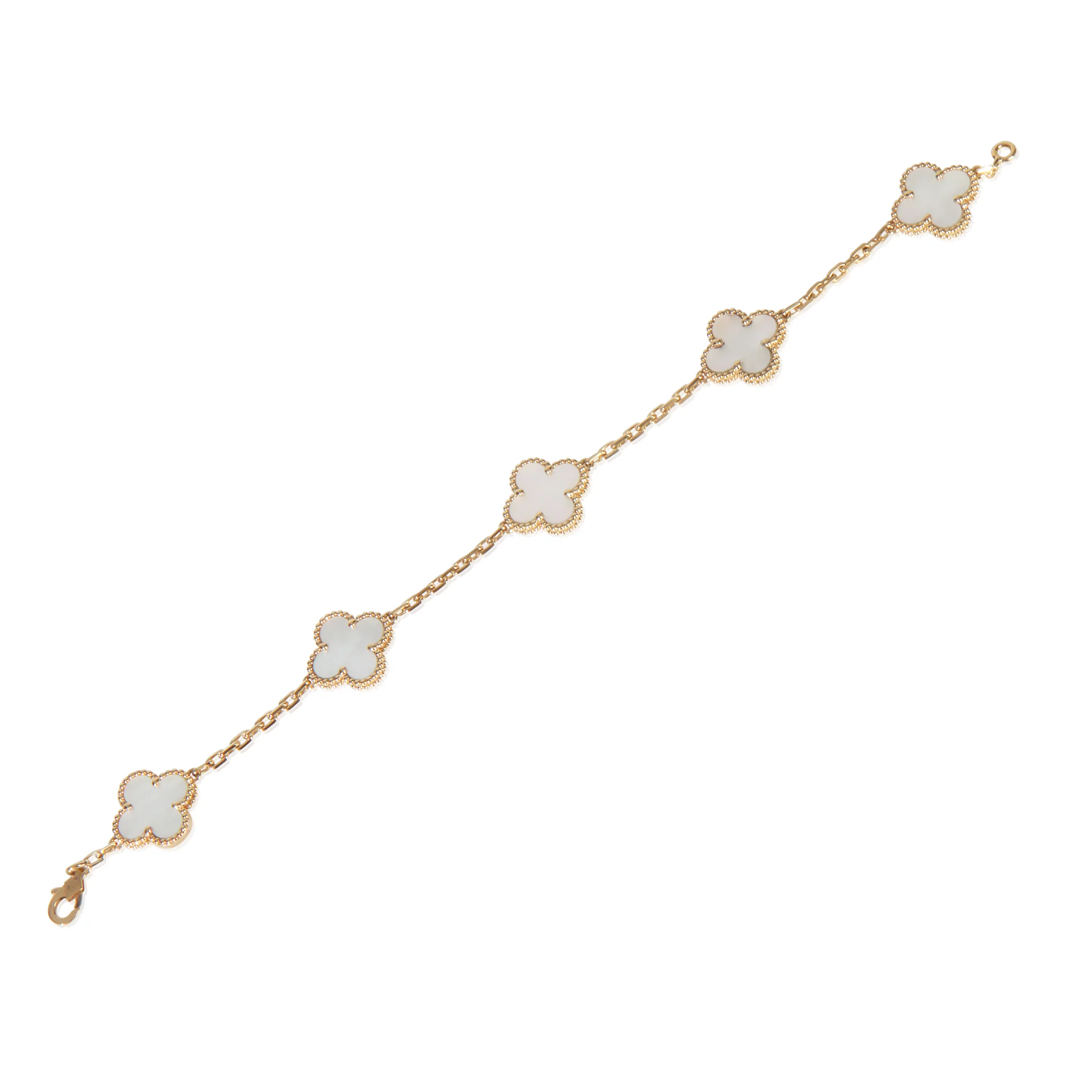 Yellow Gold Mother Of Pearl Vintage Alhambra Bracelet - Image 4