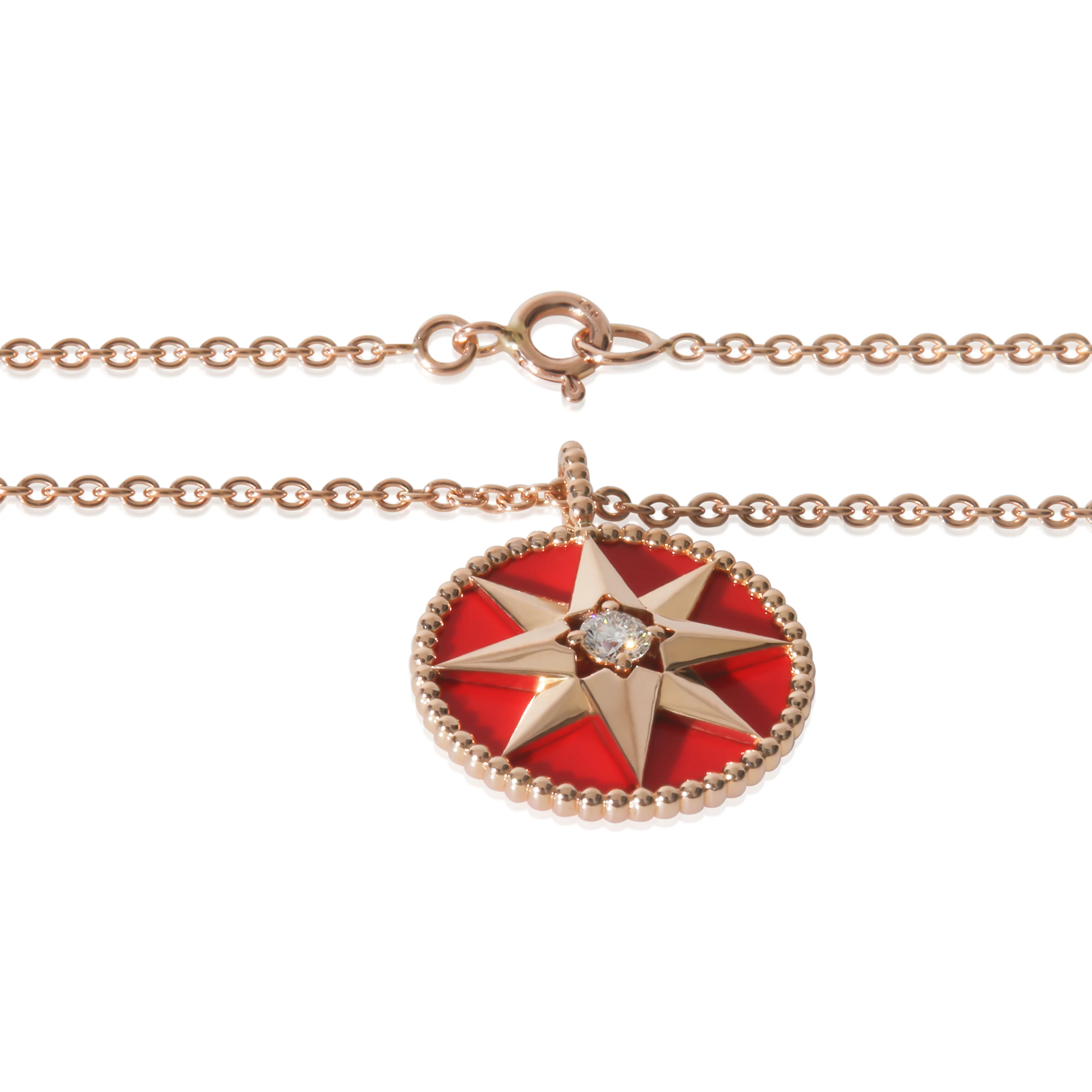 Rose Gold Carnelian & Diamond Medium Model Rose Des Vents Pendant - Image 2