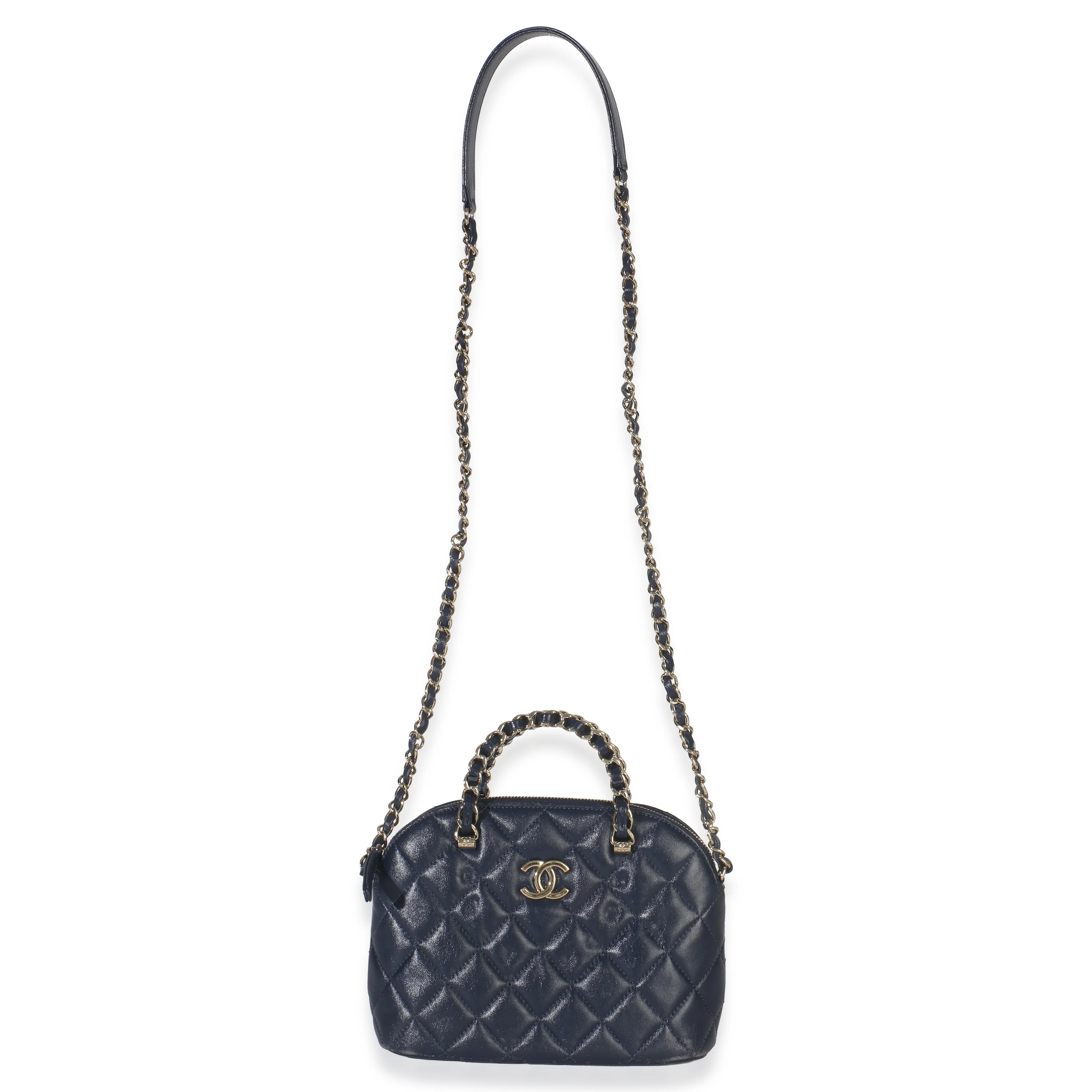 Navy Quilted Lambskin Coco Clutch On Chain - Image 8