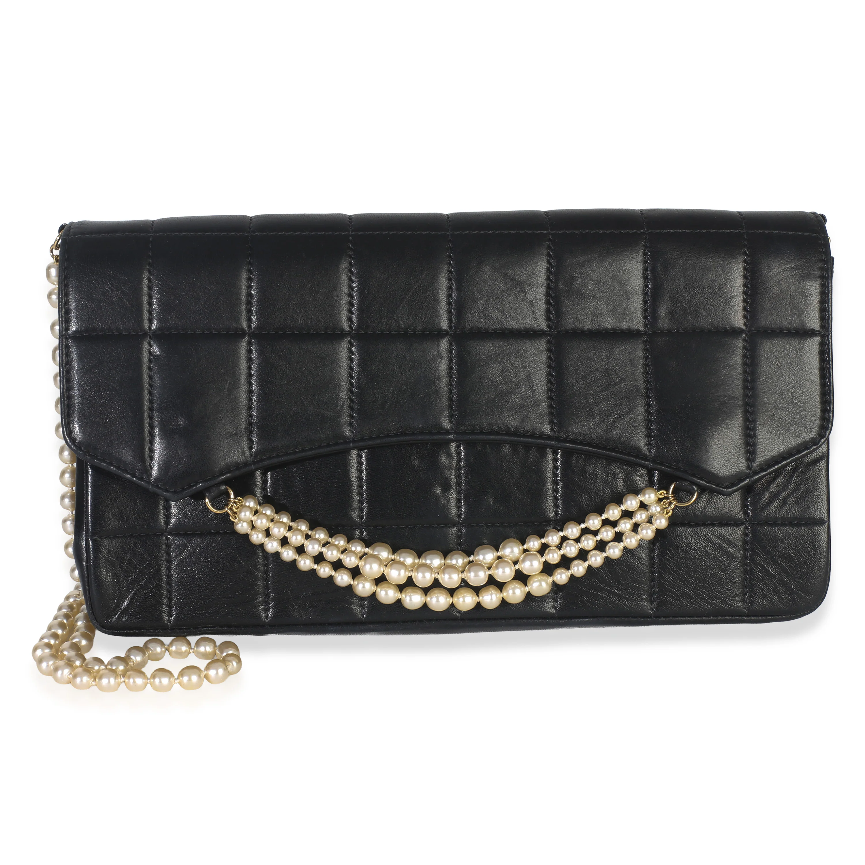 Vintage Black Lambskin Chocolate Bar Pearl Flap Bag