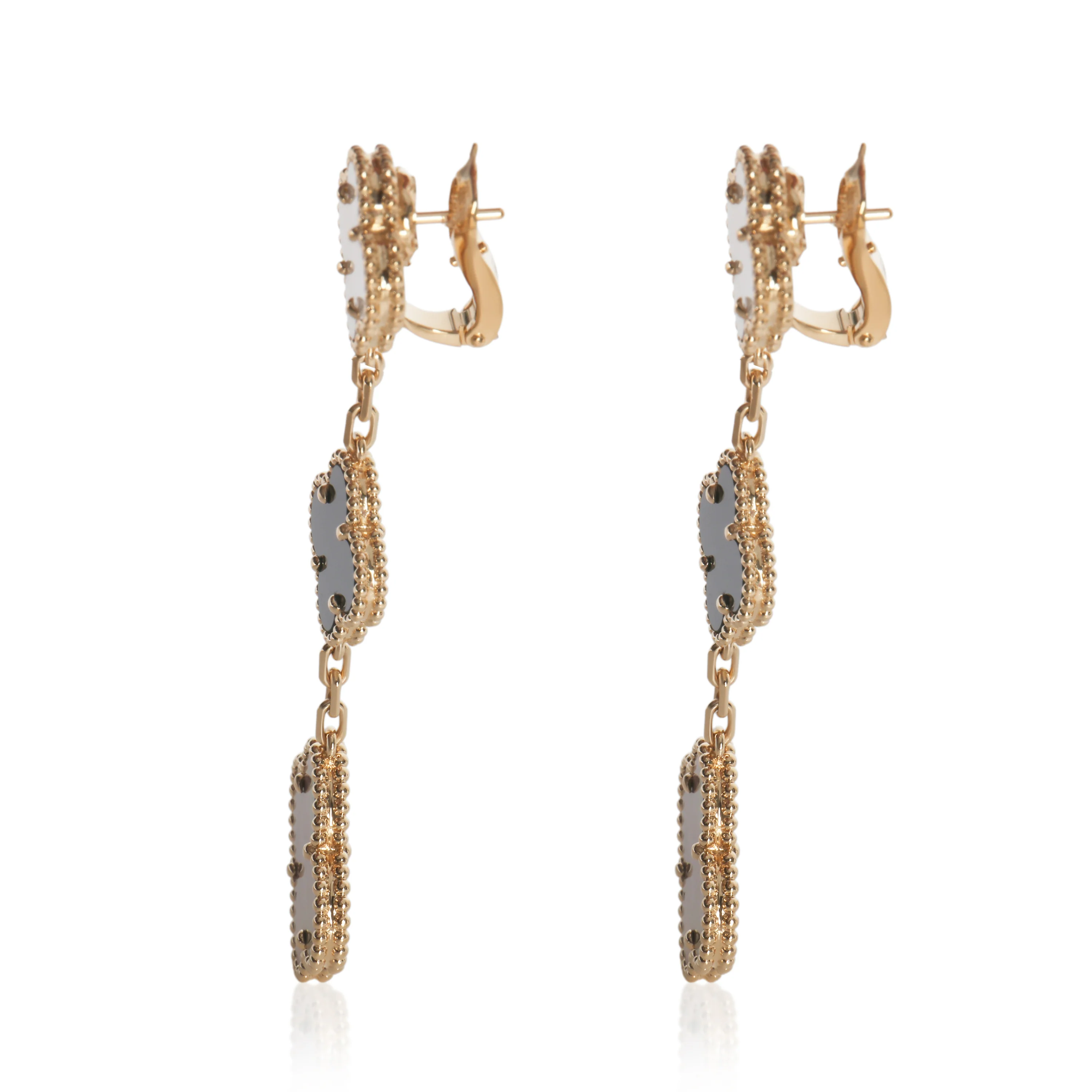 Yellow Gold Mother Of Pearl and Onyx Magic Alhambra Earrings - Image 2