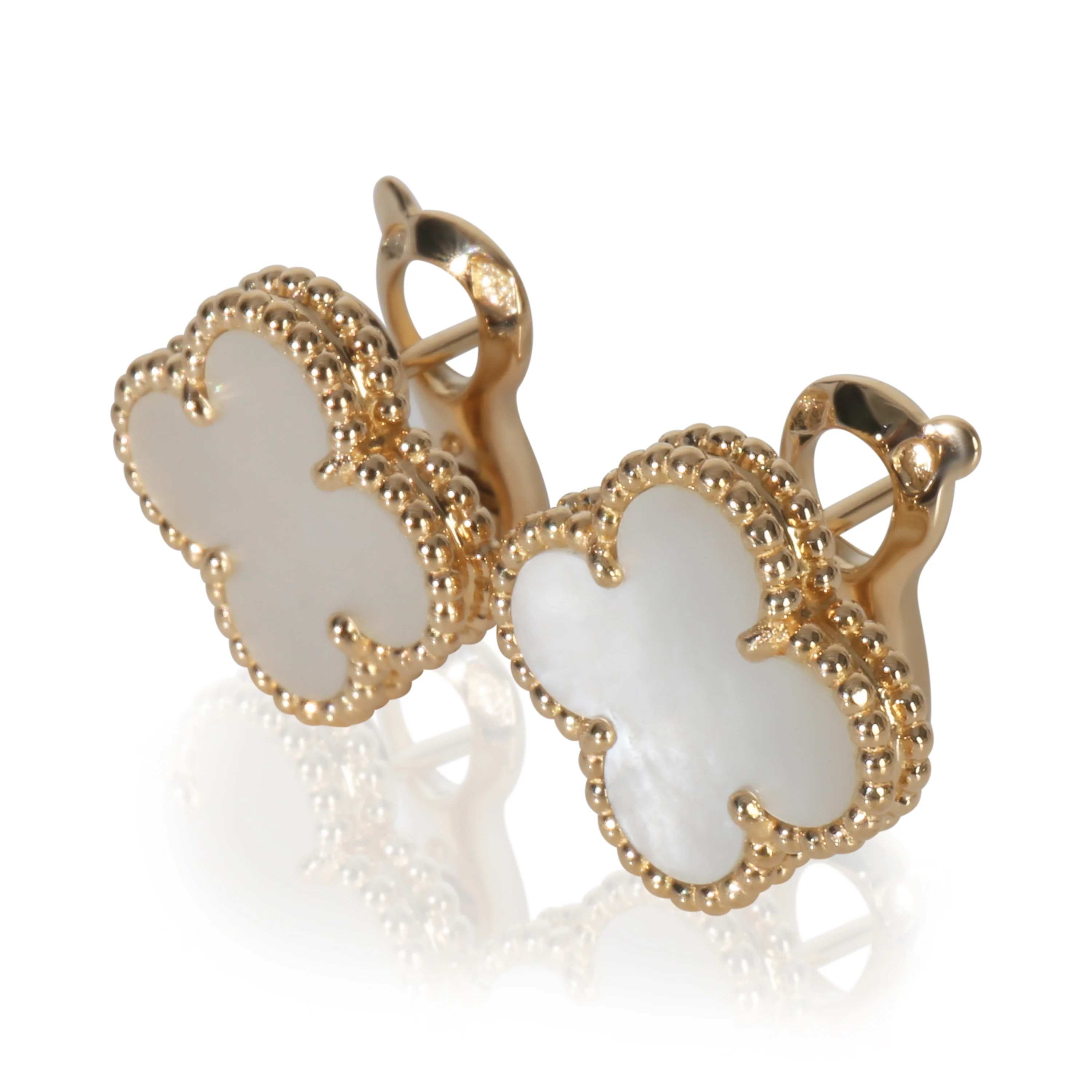 Yellow Gold Mother Of Pearl Vintage Alhambra Earrings - Image 2