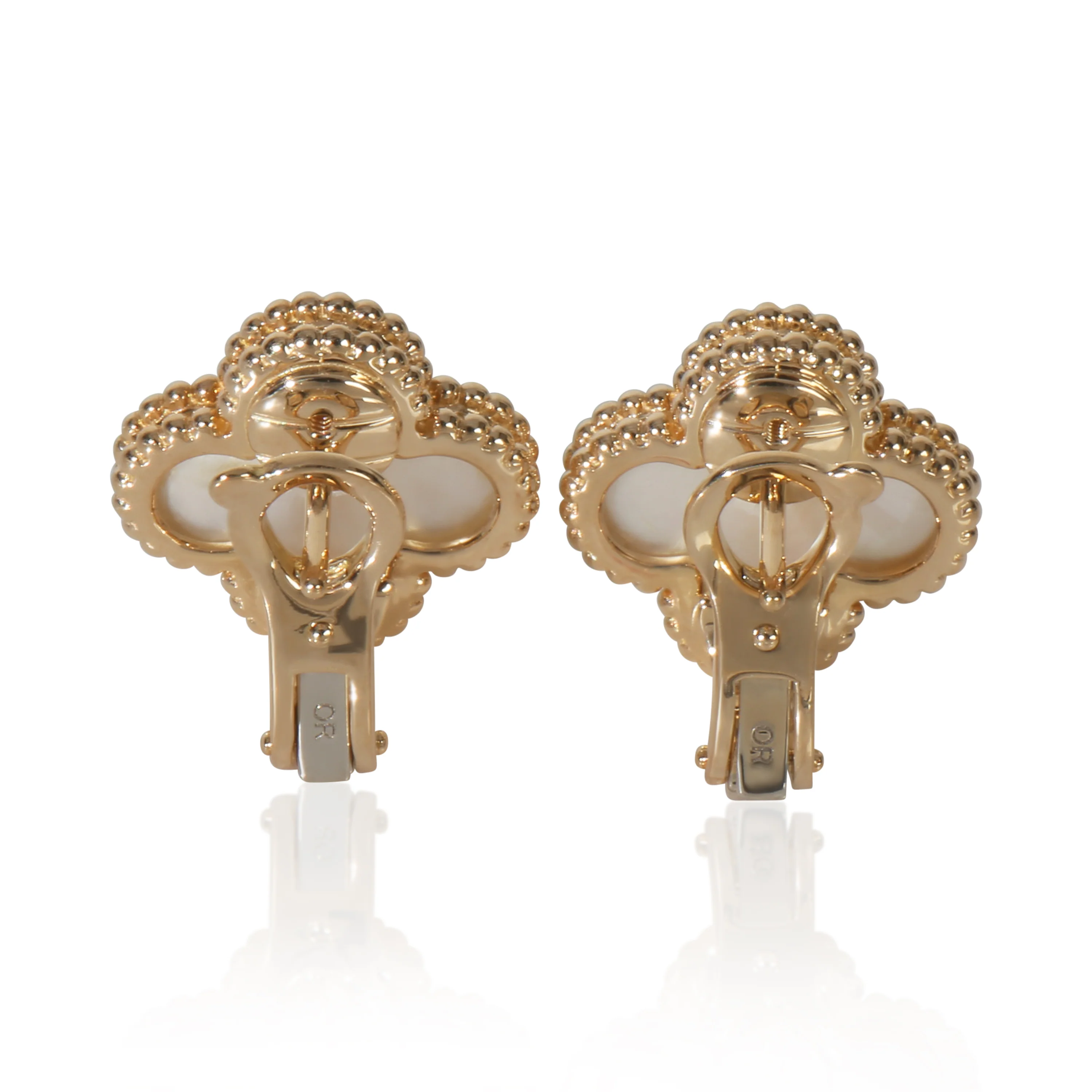 Yellow Gold Mother Of Pearl Vintage Alhambra Earrings - Image 3